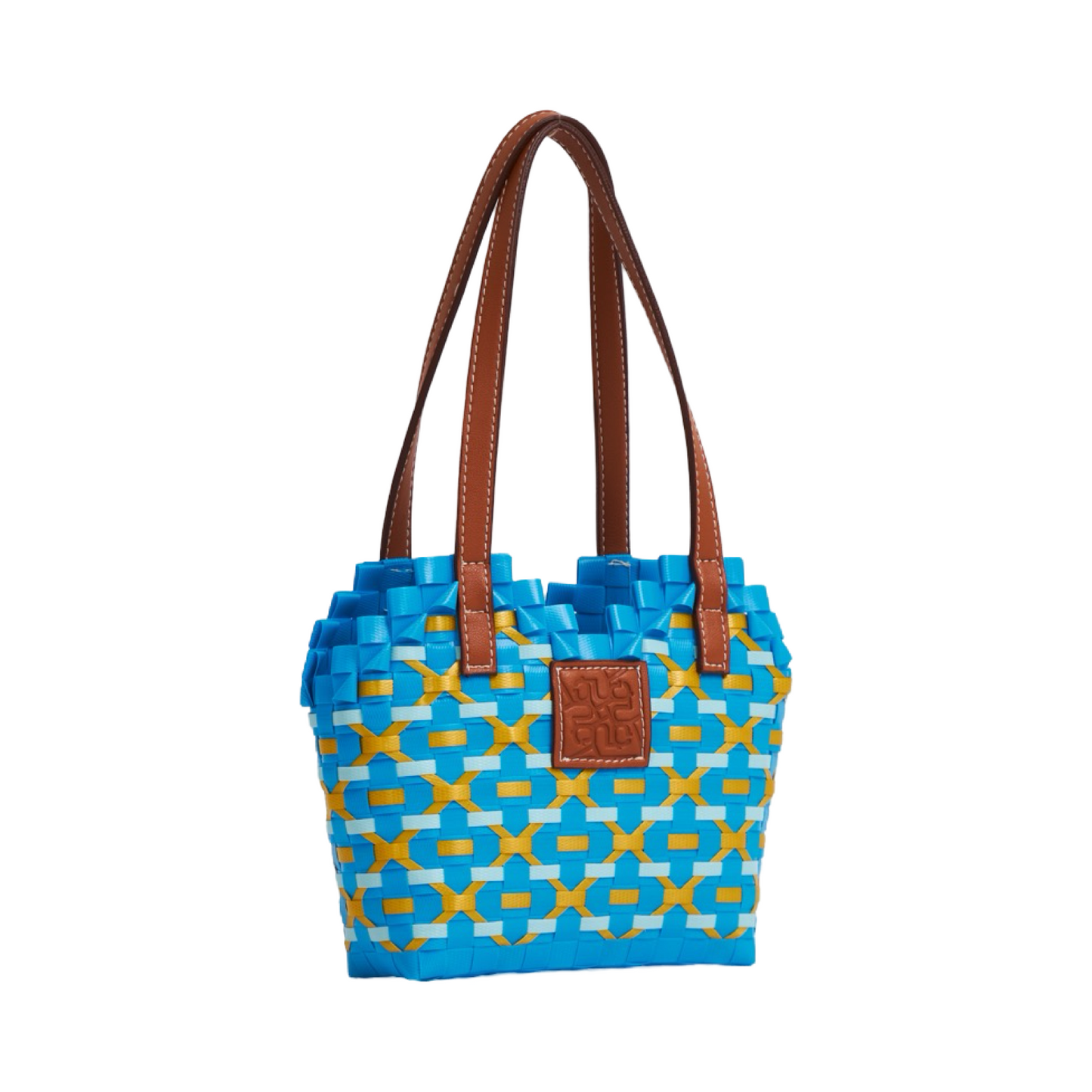 Thai Pattern Heart Basket Bag XS - Blue Yellow