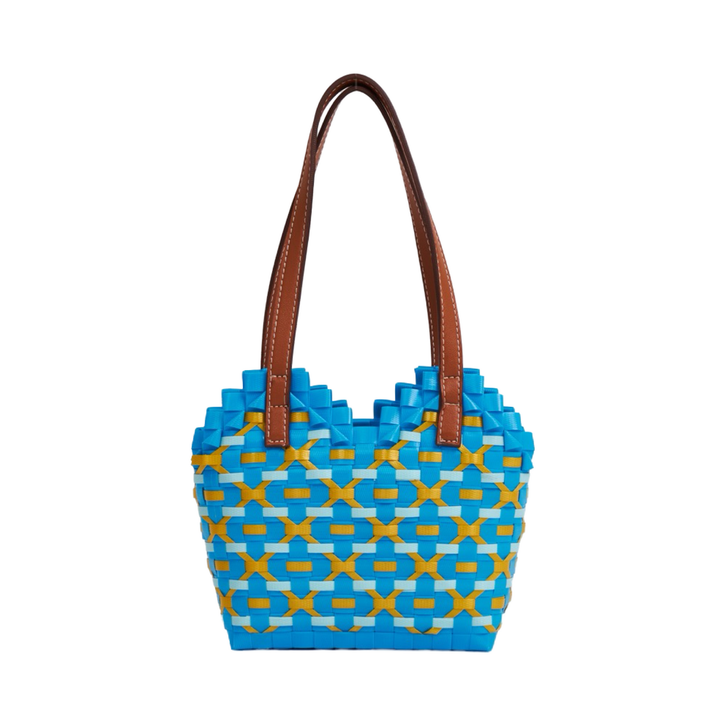 Thai Pattern Heart Basket Bag XS - Blue Yellow