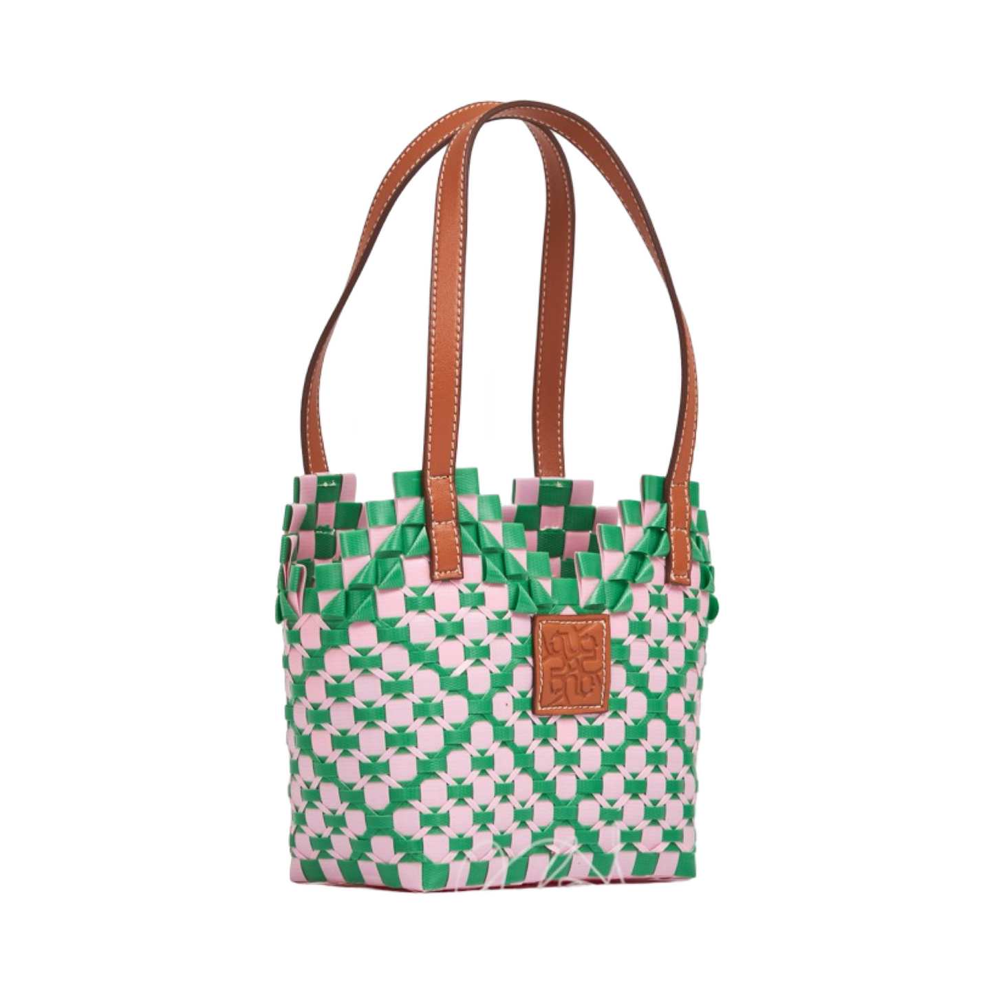 Thai Pattern Heart Basket Bag XS - Green Pink
