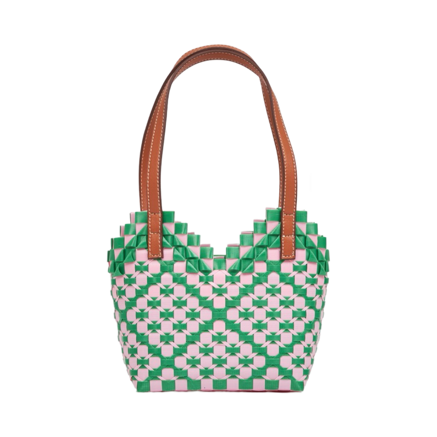 Thai Pattern Heart Basket Bag XS - Green Pink