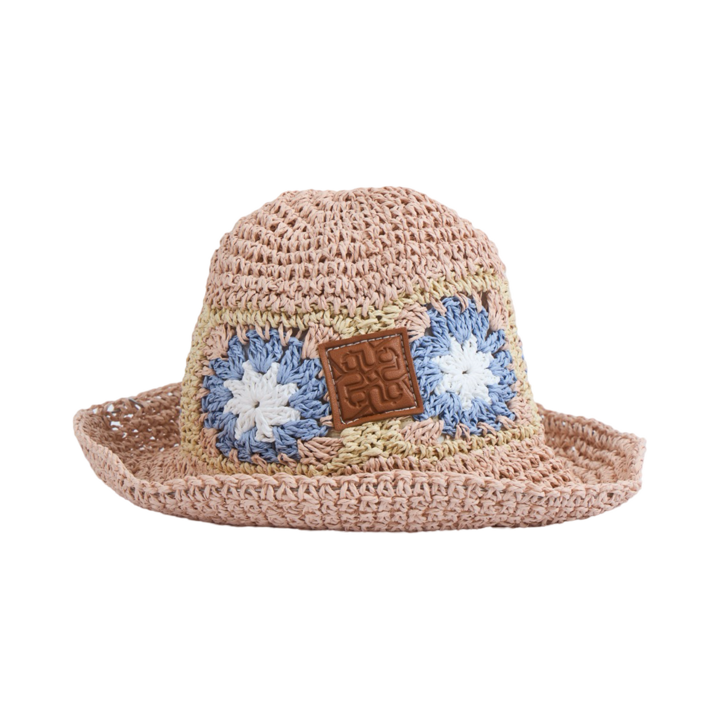 Straw Floral Bucket Hat - Pink Blue