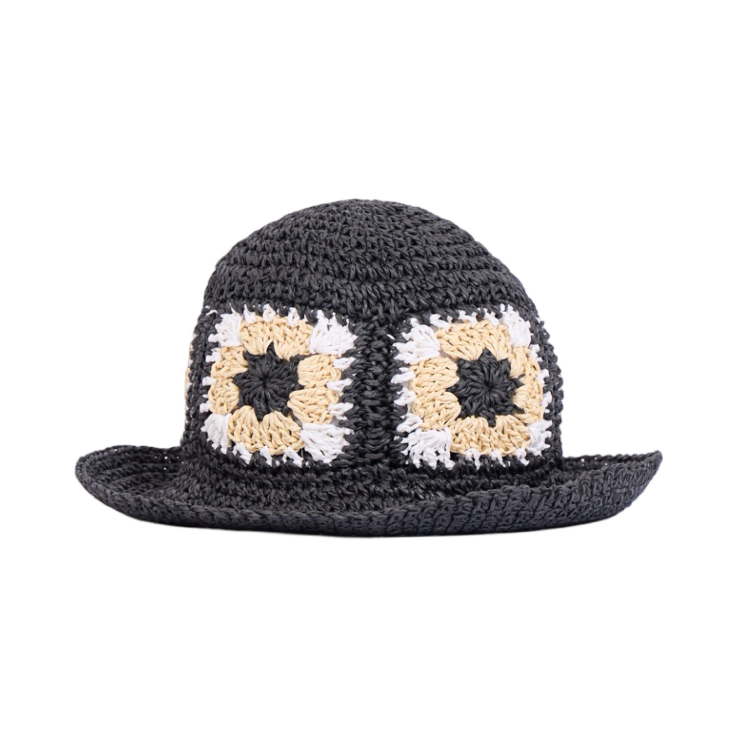 Straw Floral Bucket Hat - All Black