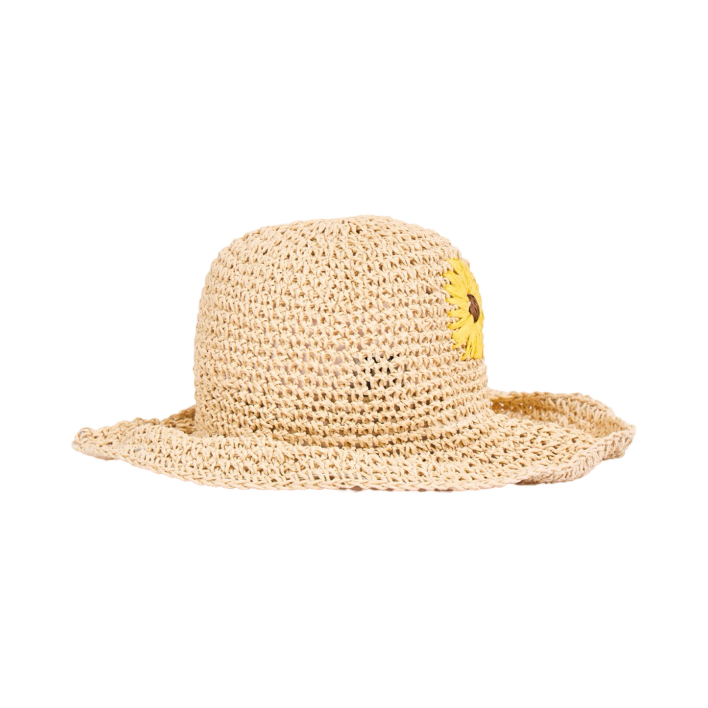 Straw Floral Bucket Hat - Beige