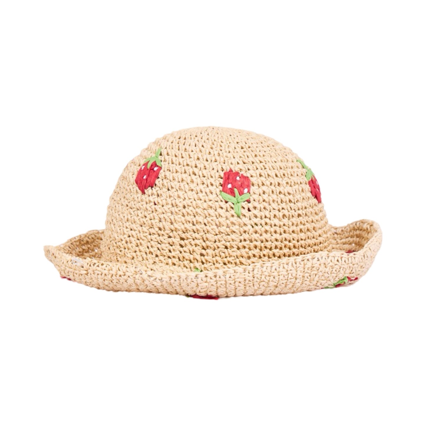 Straw Floral Bucket Hat - Beige