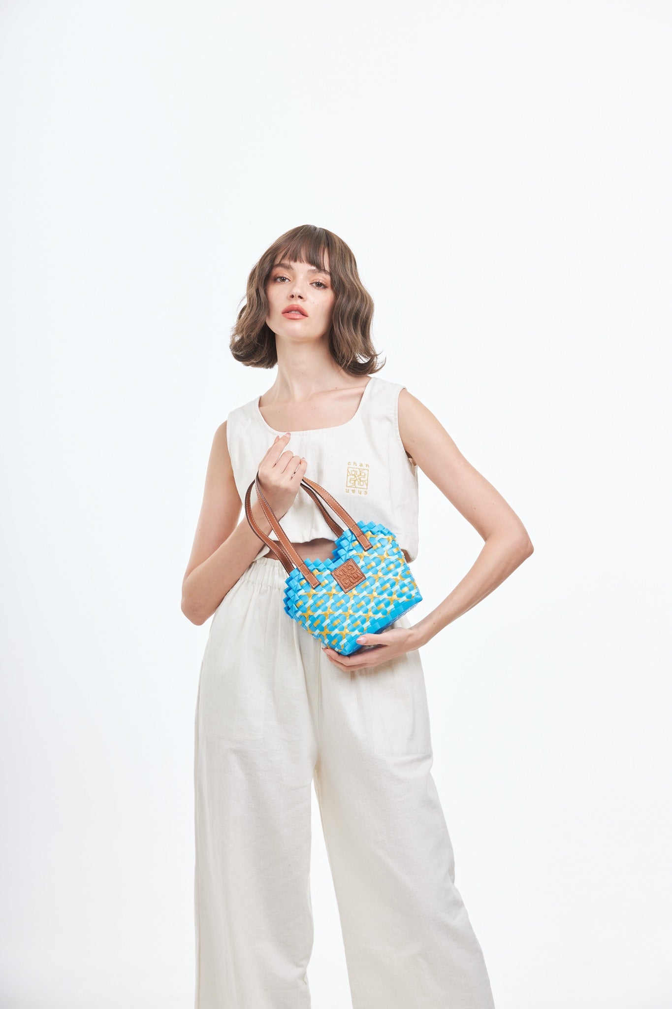 Thai Pattern Heart Basket Bag XS - Blue Yellow