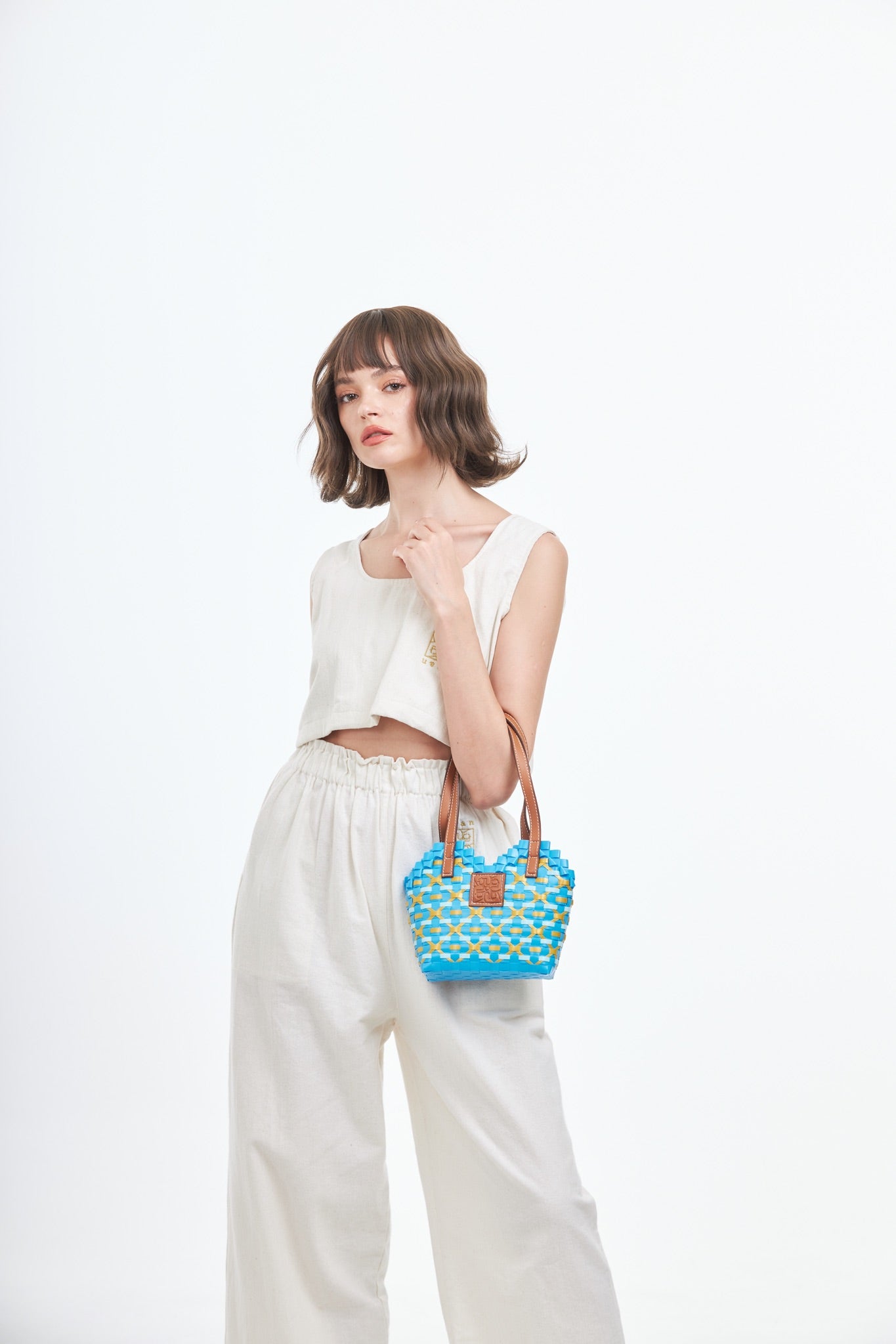 Thai Pattern Heart Basket Bag XS - Blue Yellow
