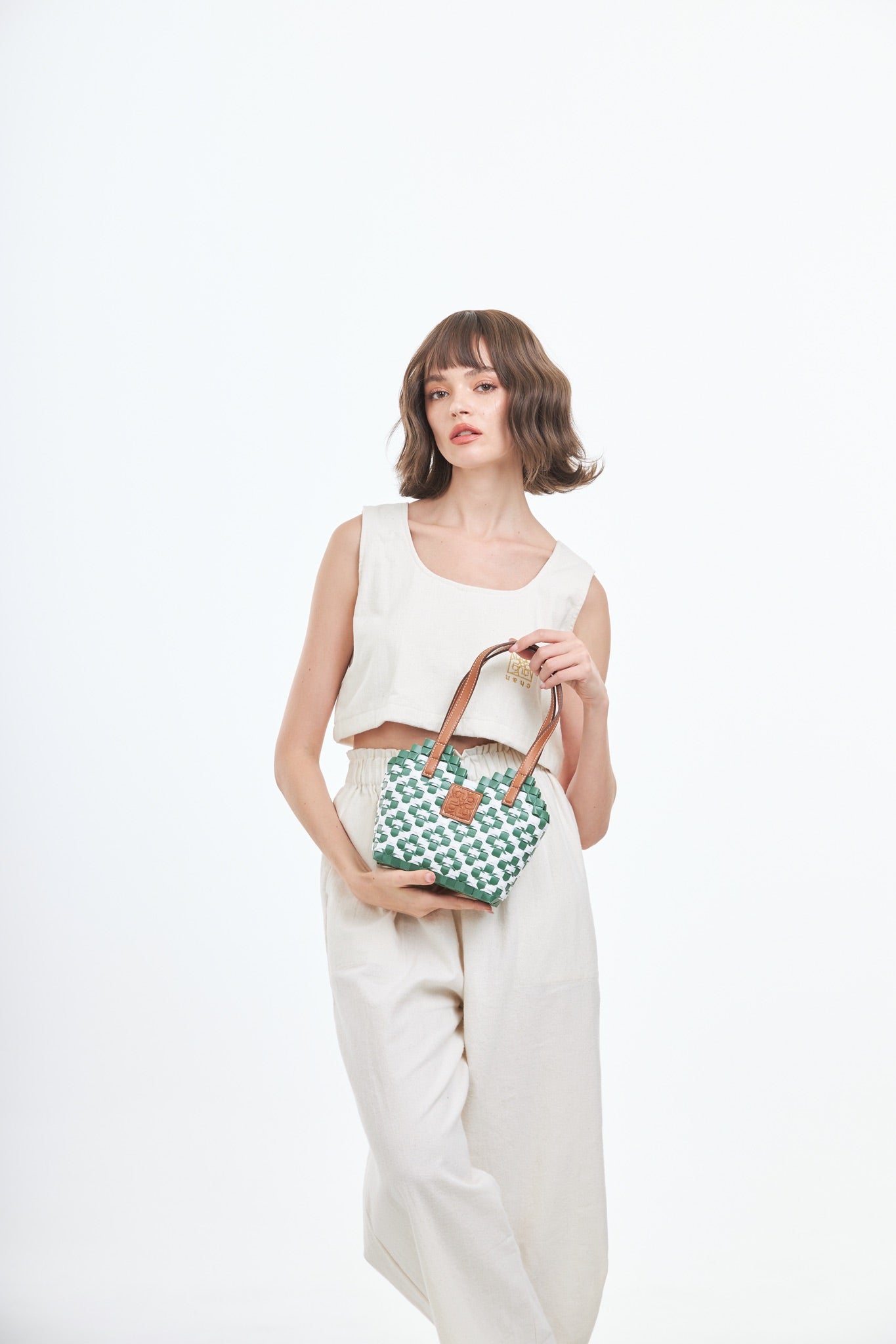 Thai Pattern Heart Basket Bag XS - Green