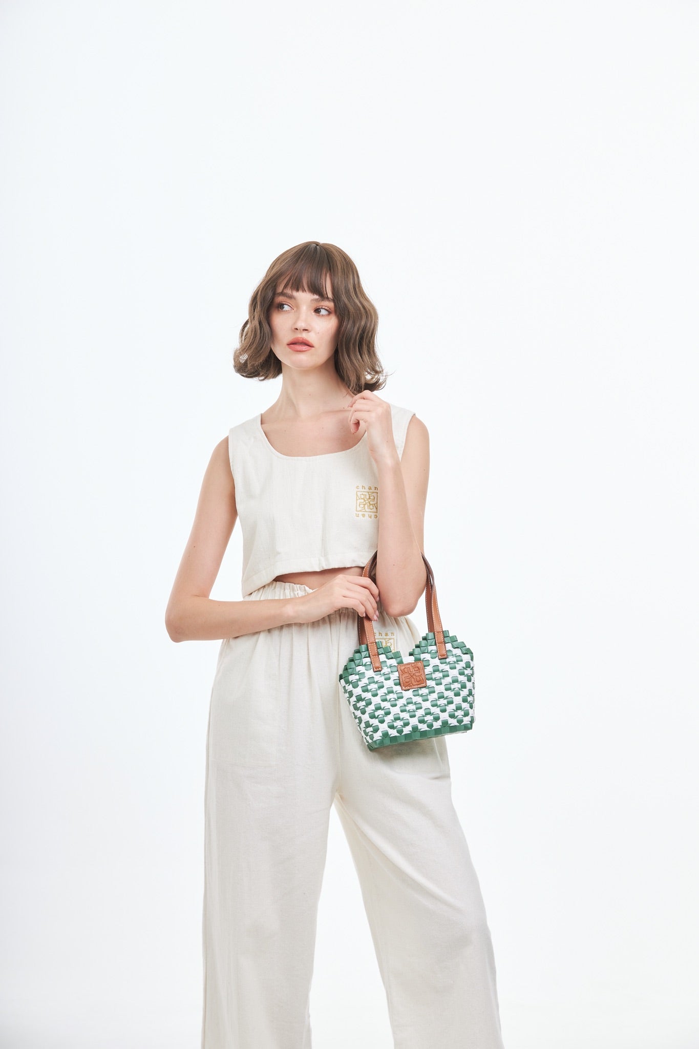 Thai Pattern Heart Basket Bag XS - Green
