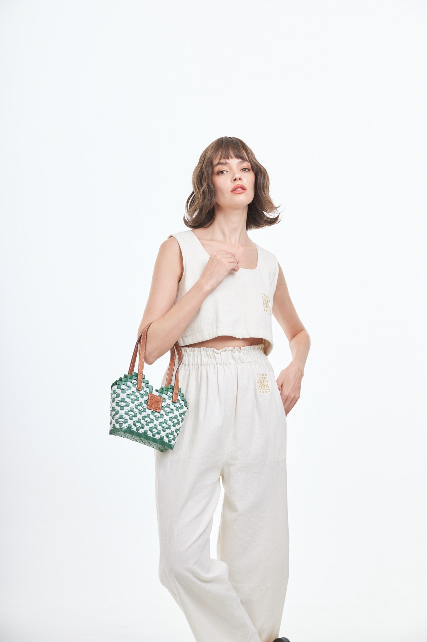 Thai Pattern Heart Basket Bag XS - Green