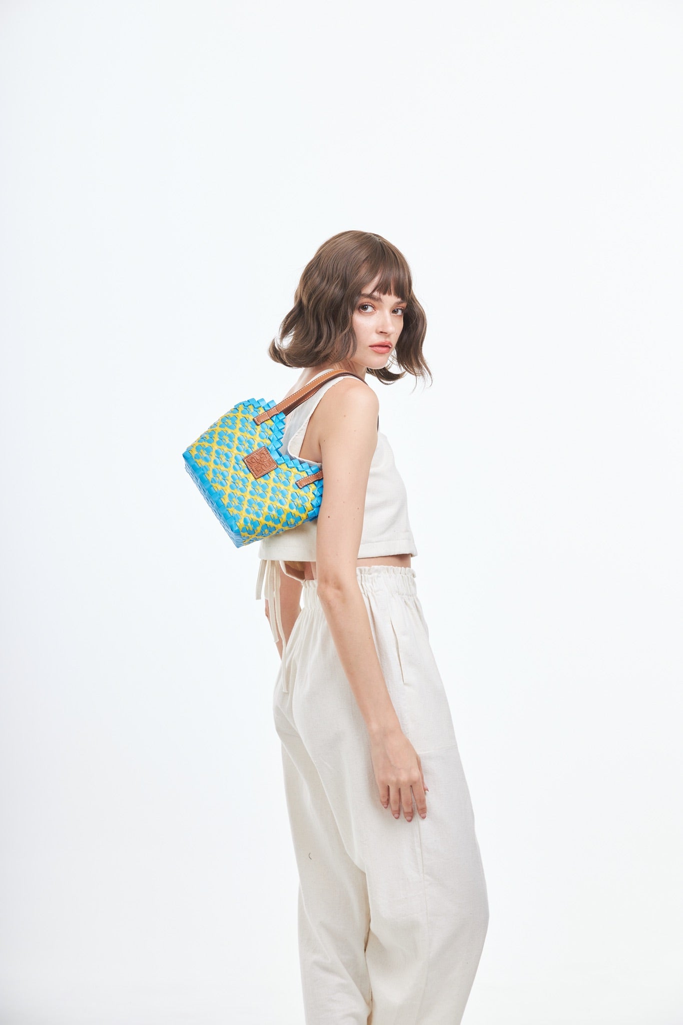 Thai Pattern Heart Basket Bag XS - Blue Yellow