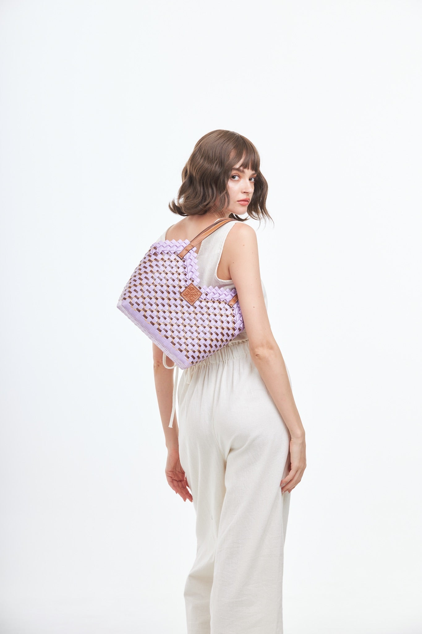 Thai Pattern Heart Basket Bag M - Light Purple