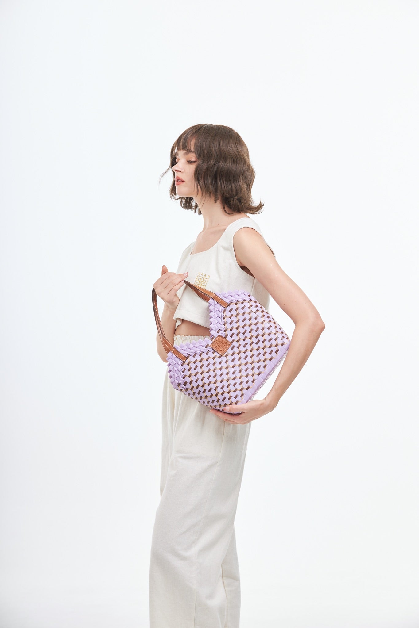 Thai Pattern Heart Basket Bag M - Light Purple