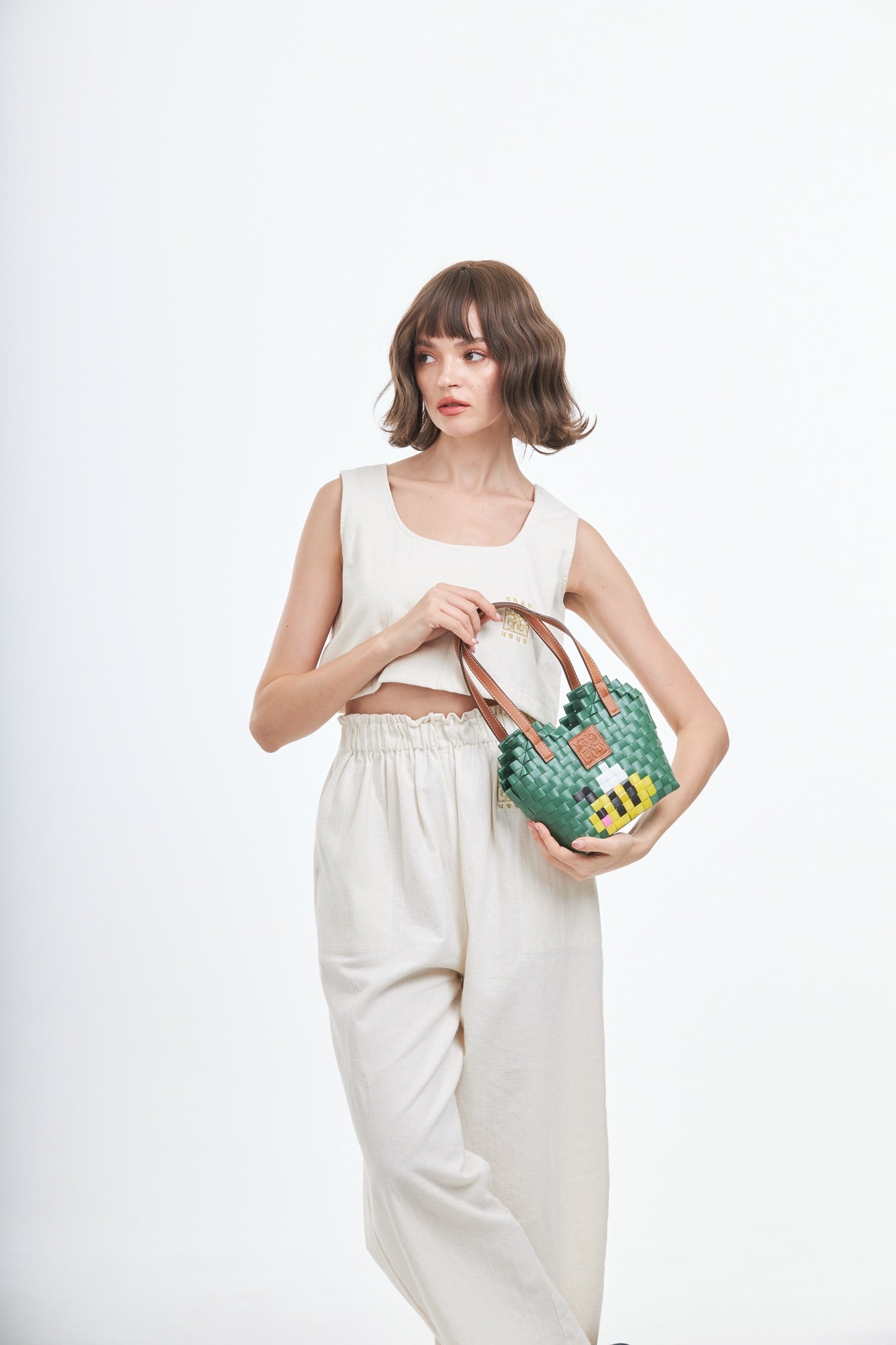 Bee Heart Basket Bag XS - Green
