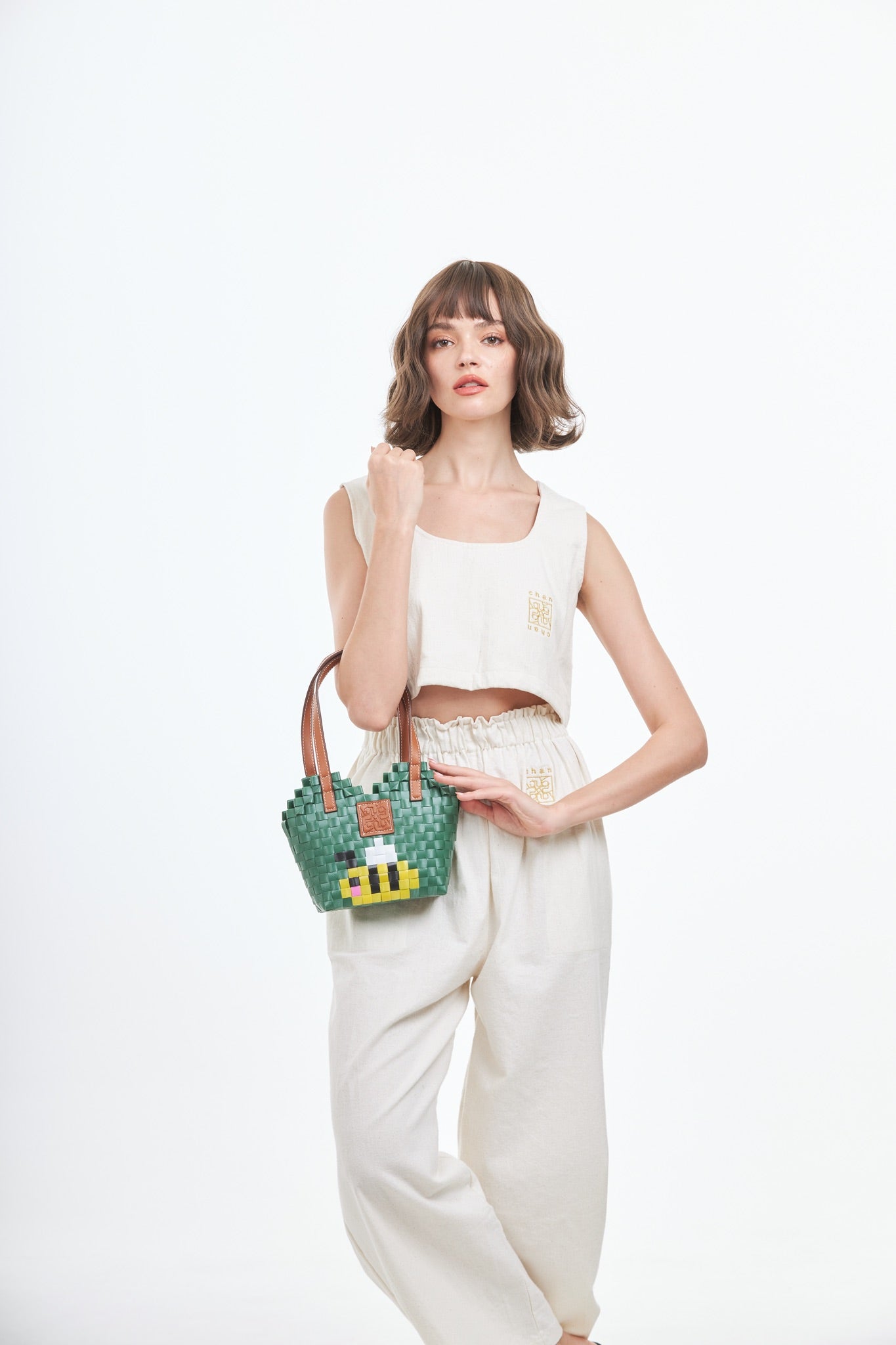 Bee Heart Basket Bag XS - Green