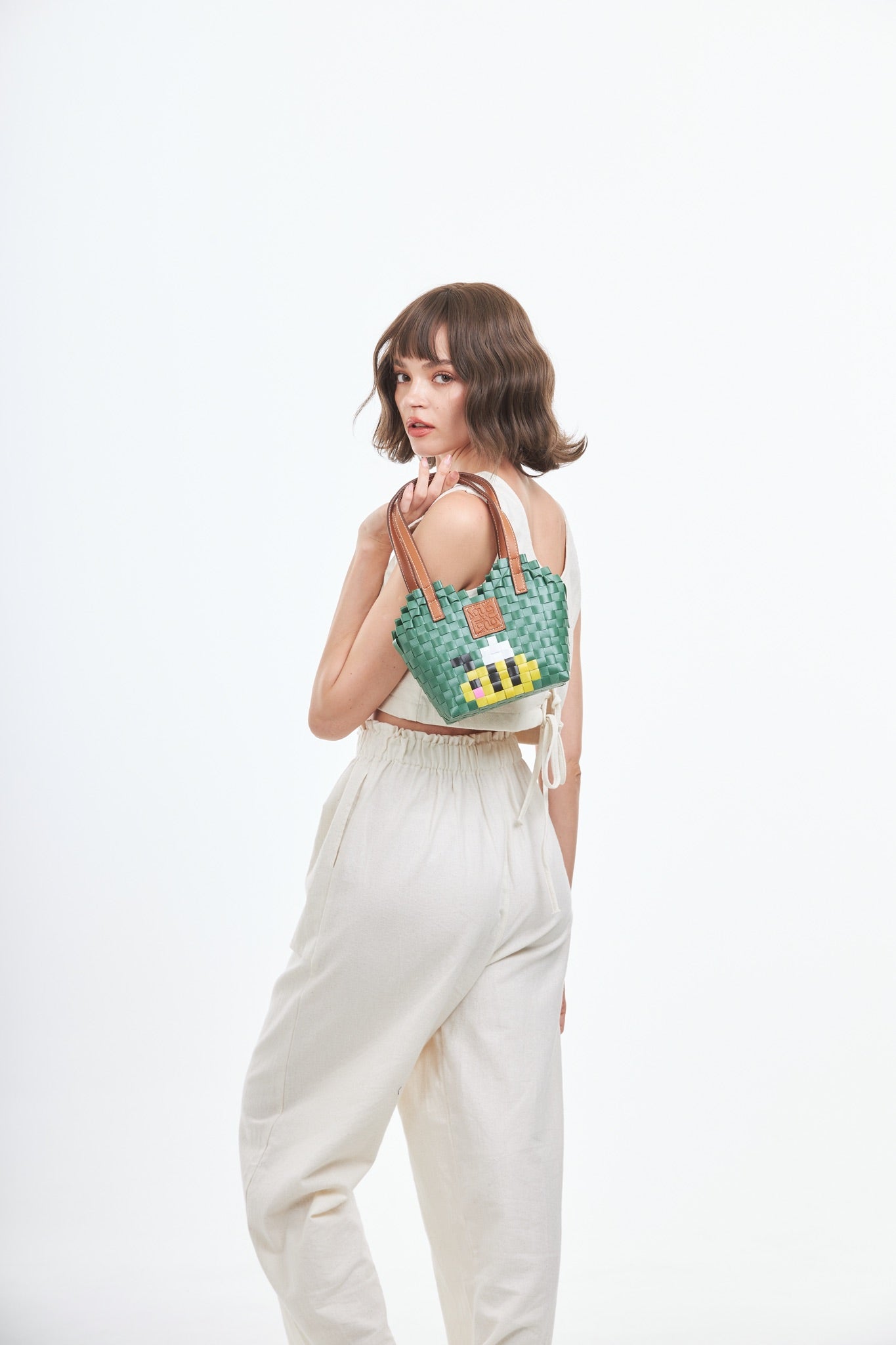 Bee Heart Basket Bag XS - Green
