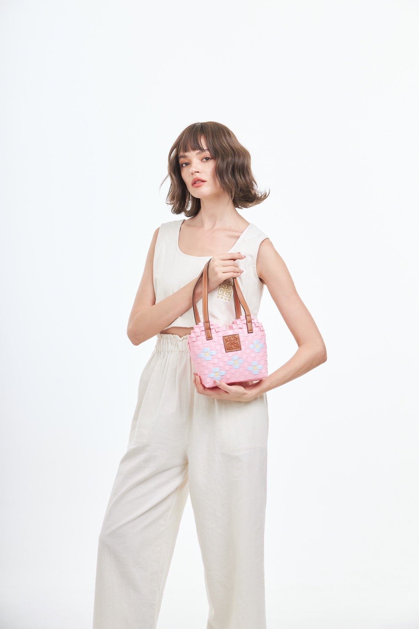 Floral Heart Basket Bag XS - Pink