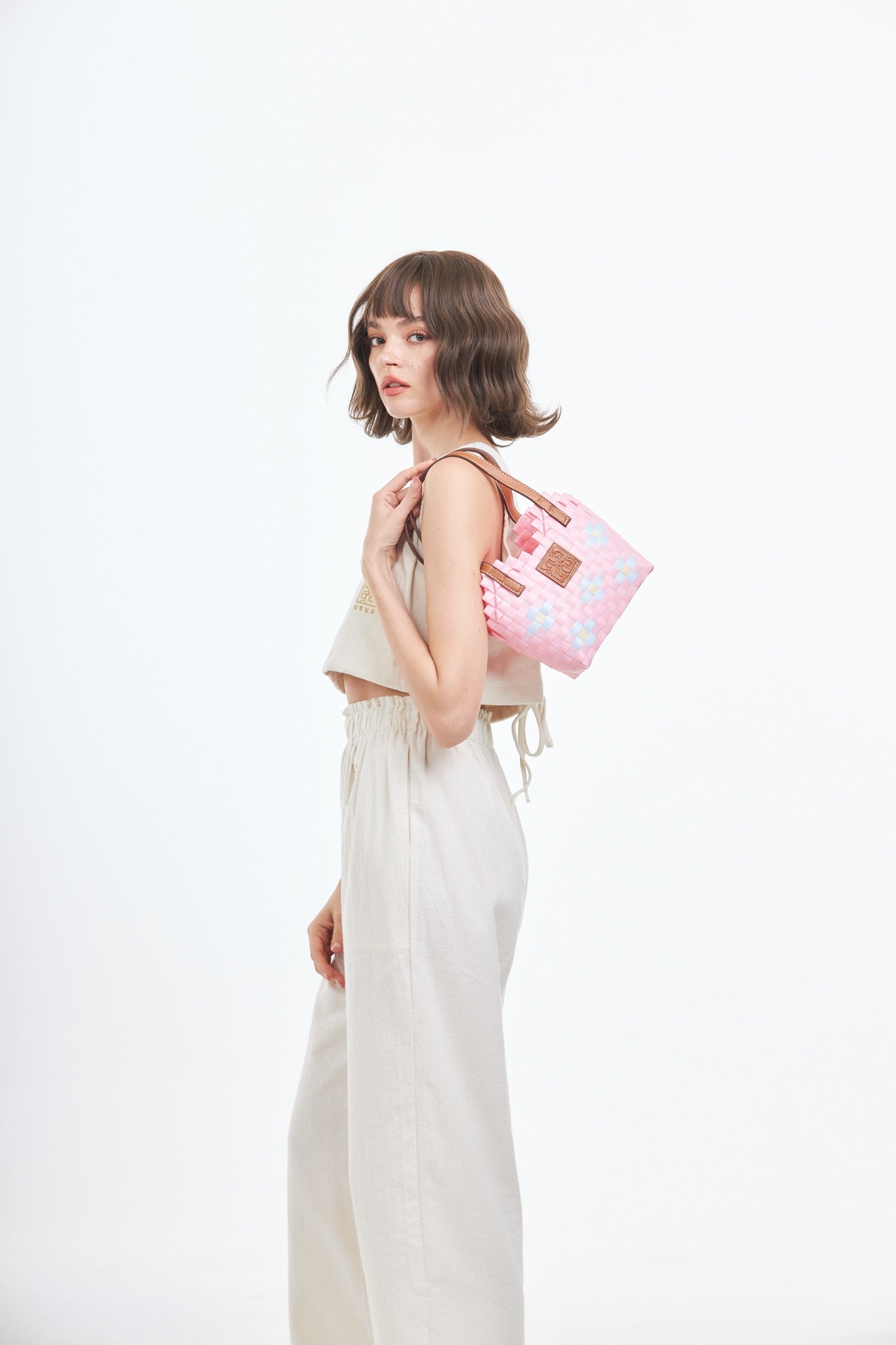 Floral Heart Basket Bag XS - Pink