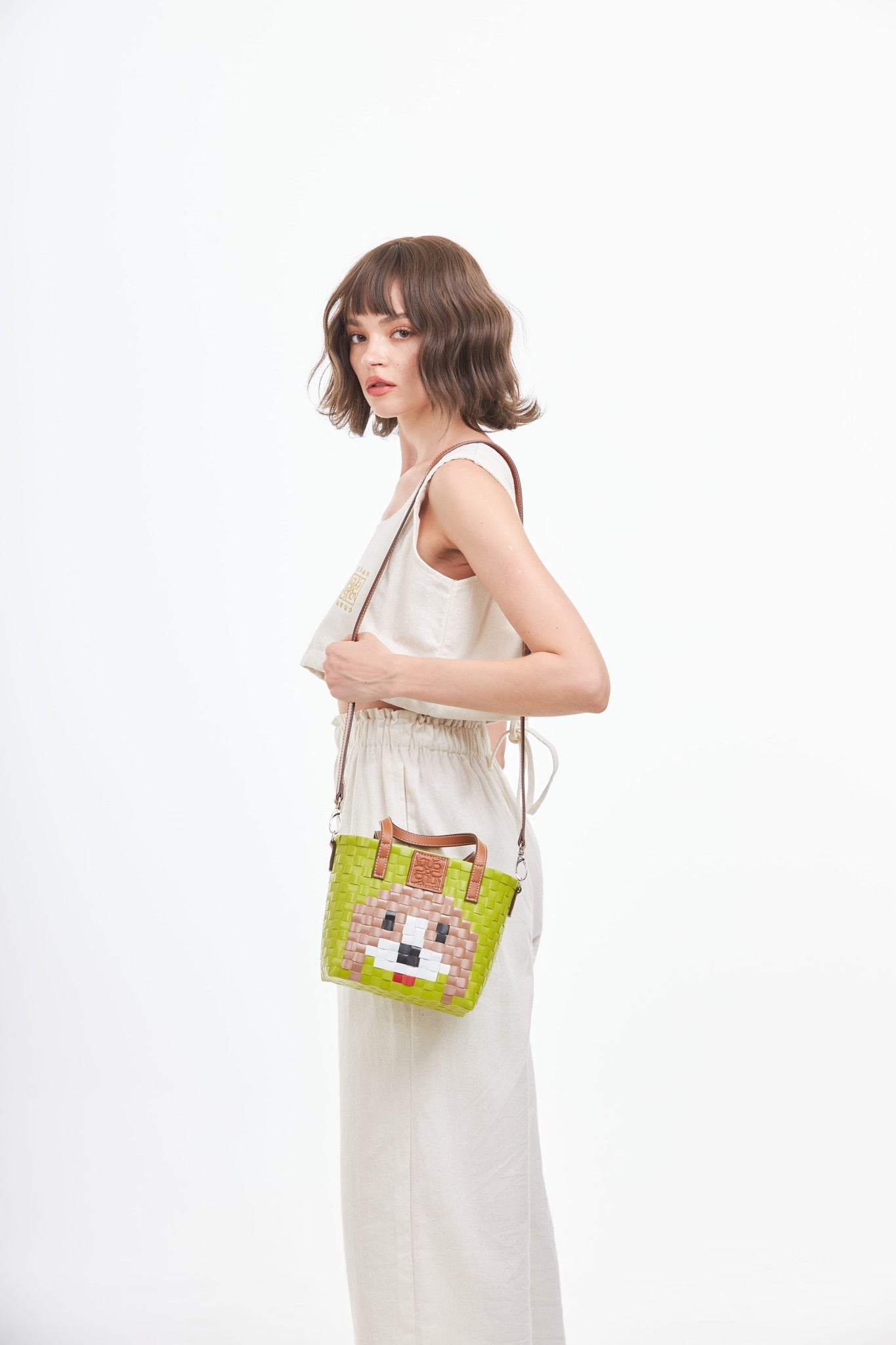 Animal Basket Bag With Strap Beagle S - Green