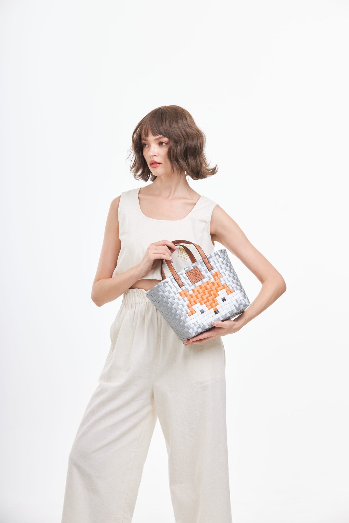 Animal Basket Bag Fox M - Sliver