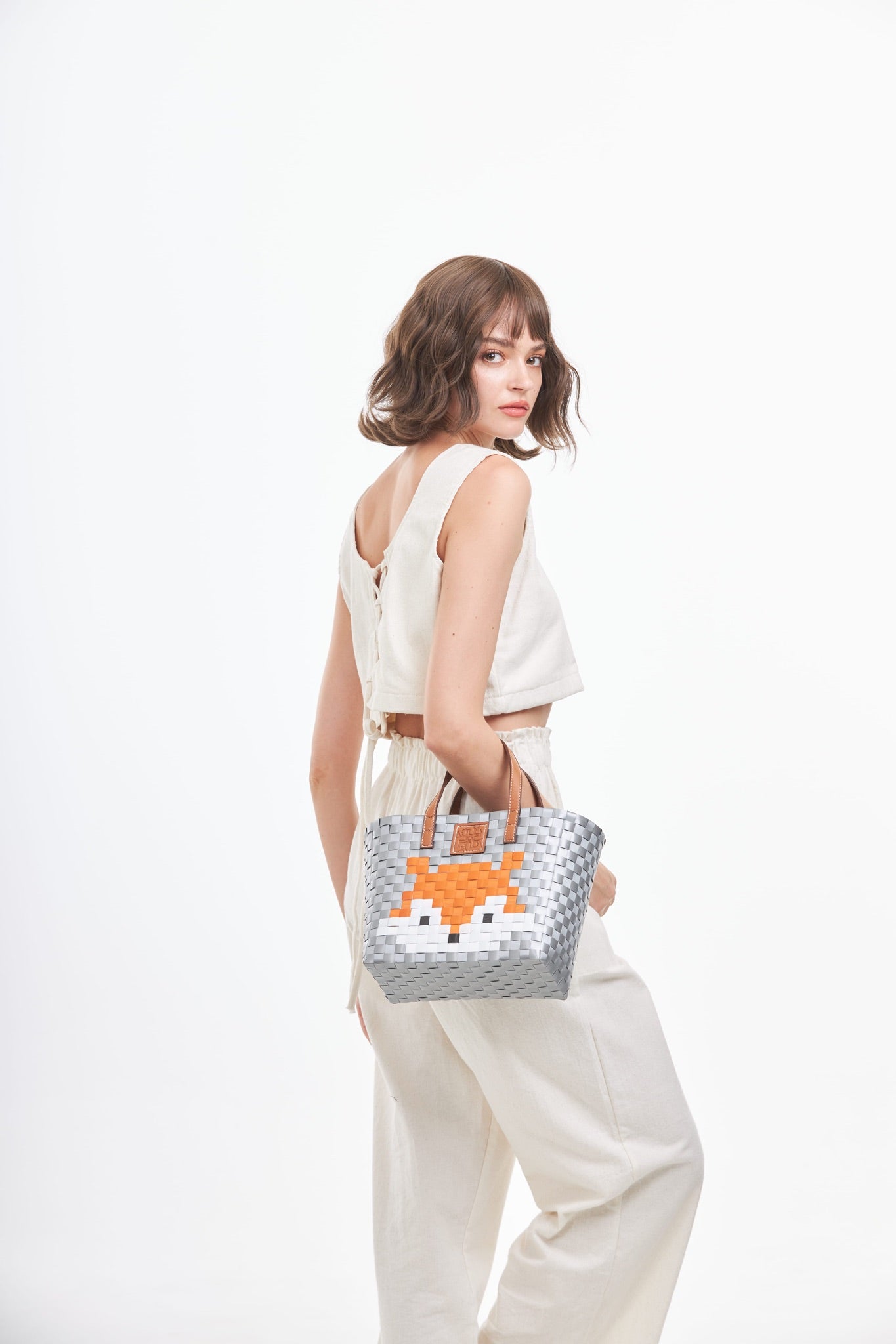 Animal Basket Bag Fox M - Sliver