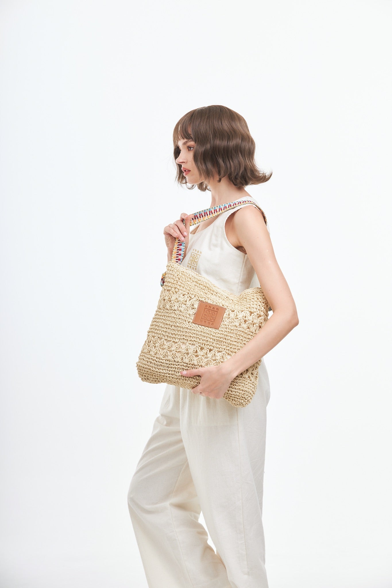 Everyday Earth – Straw Bag With Rainbow Strap – Beige