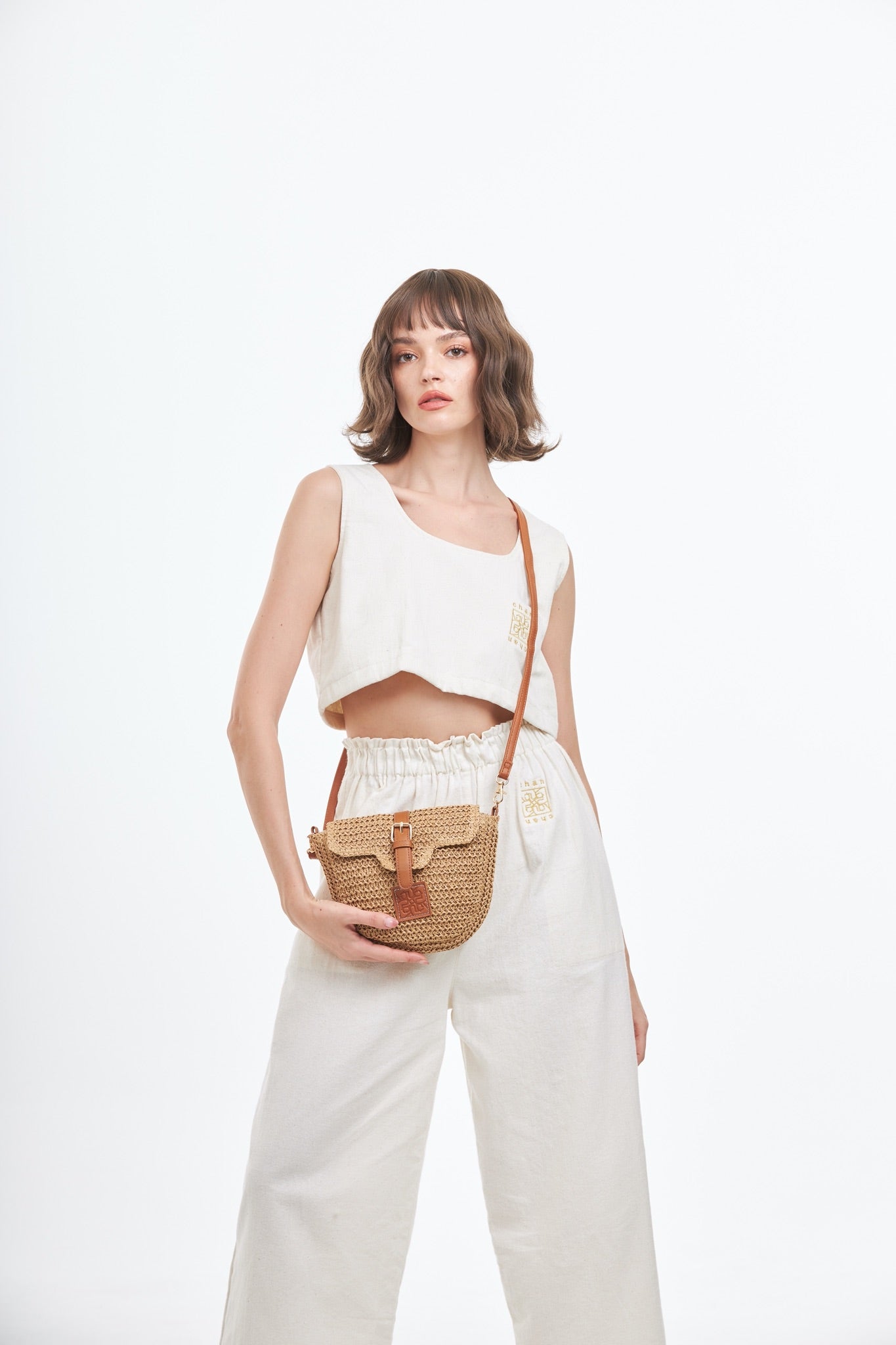 Straw Crossbody Bag - Brown