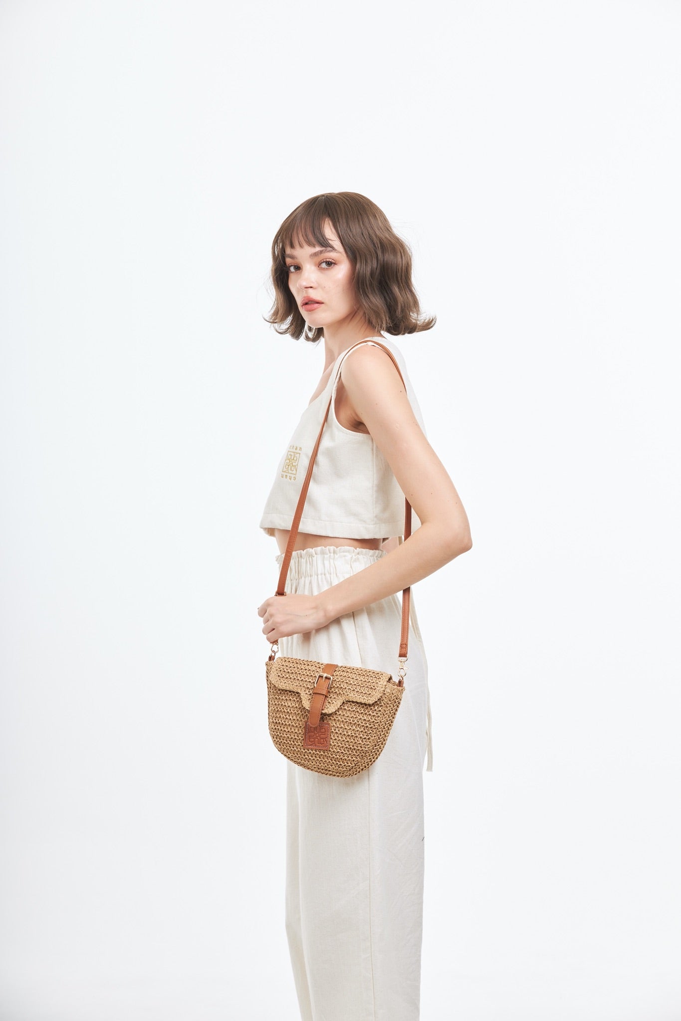 Straw Crossbody Bag - Brown