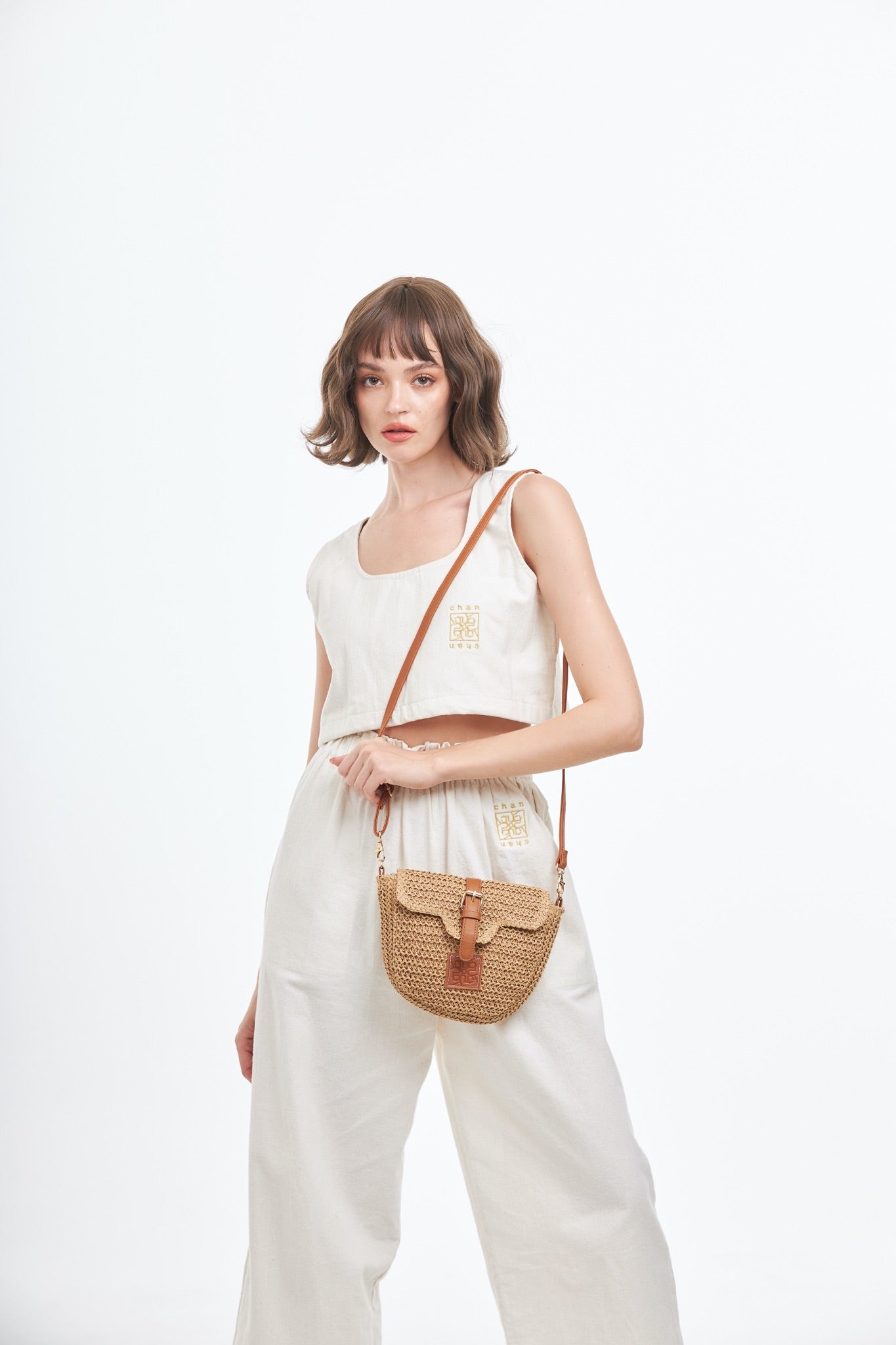 Straw Crossbody Bag - Brown