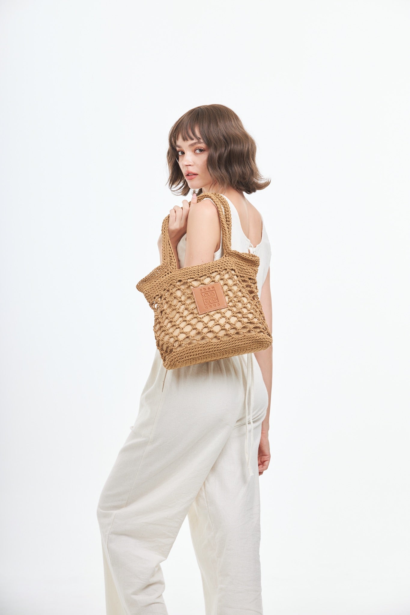 Knitted Tote Bag - Brown