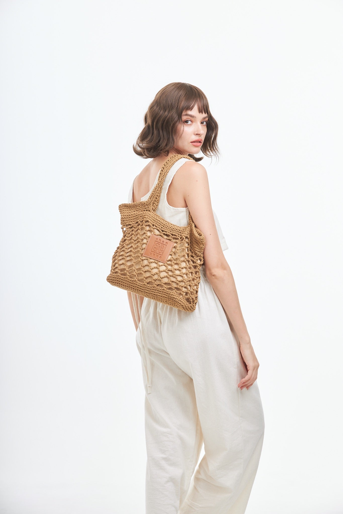 Knitted Tote Bag - Brown