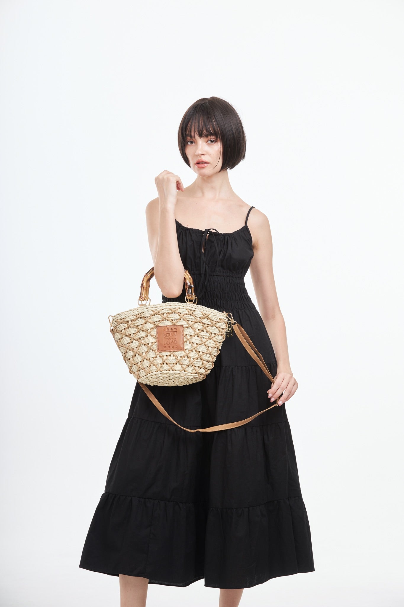 Everyday Earth – Straw Bag With Wood Handle – Beige