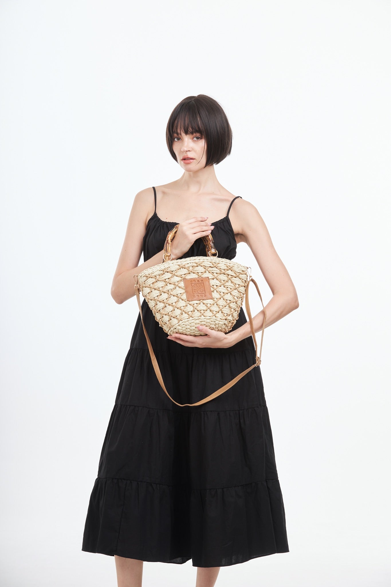 Everyday Earth – Straw Bag With Wood Handle – Beige