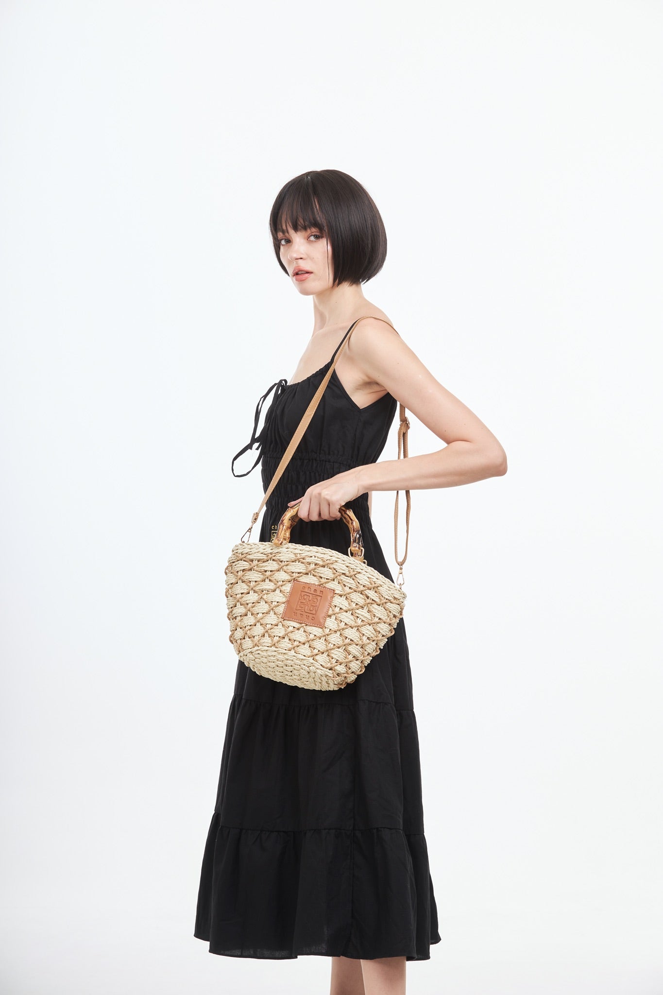 Everyday Earth – Straw Bag With Wood Handle – Beige