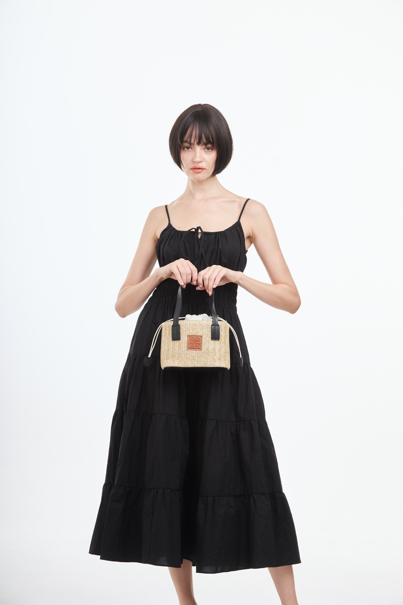 Straw Shoulder Bag - Black