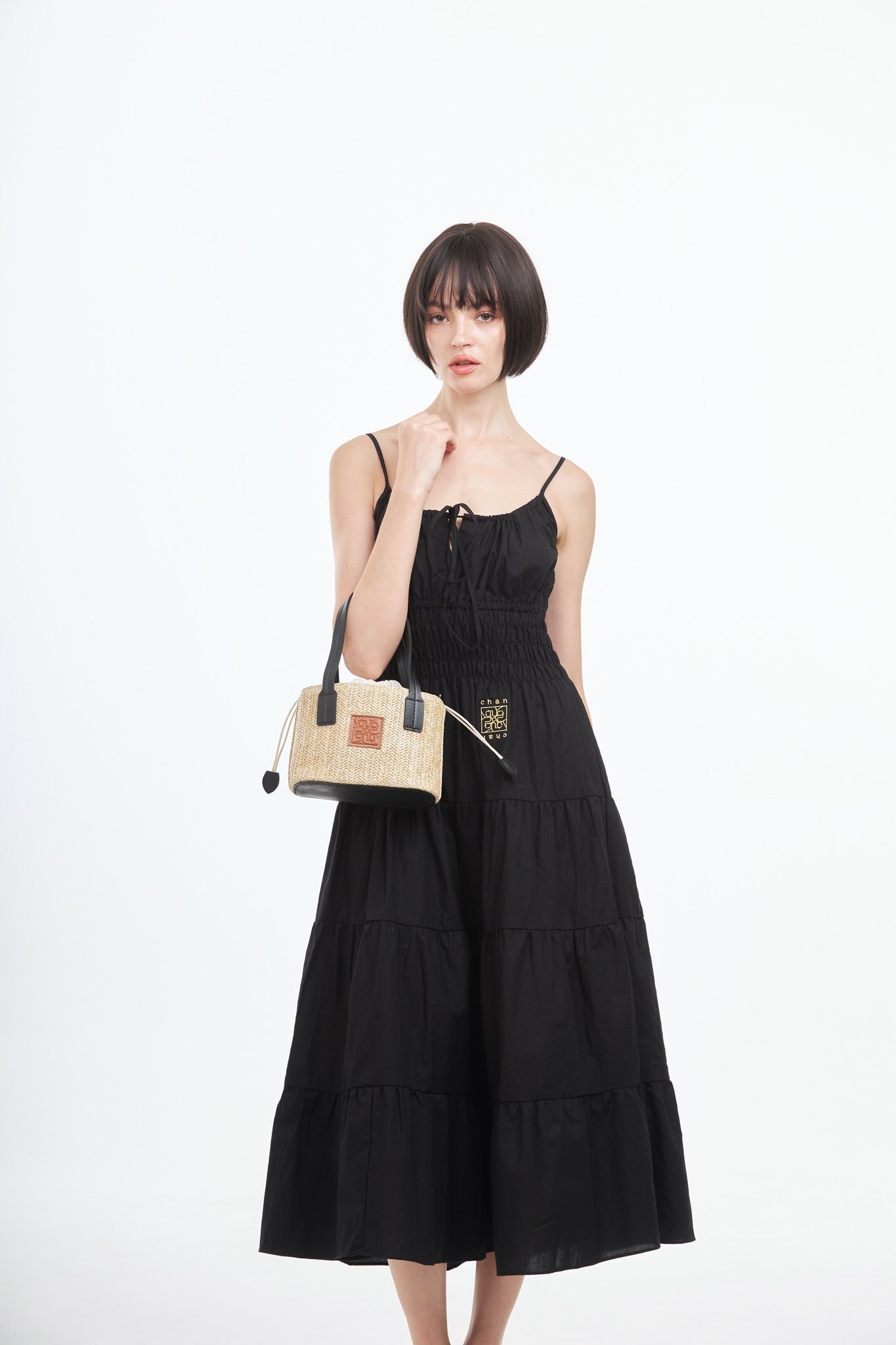 Straw Shoulder Bag - Black