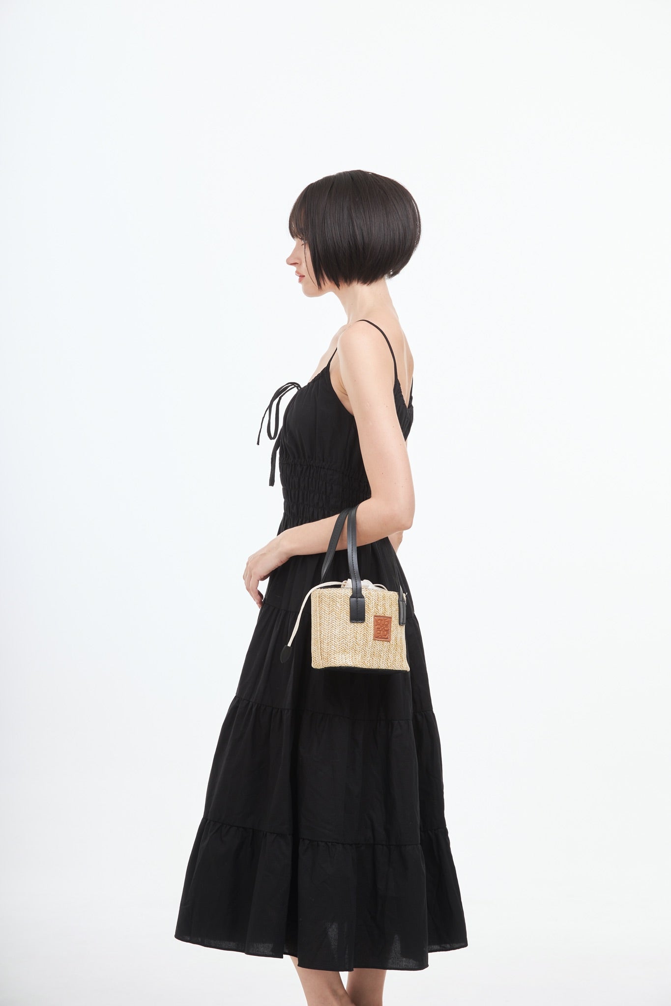 Straw Shoulder Bag - Black