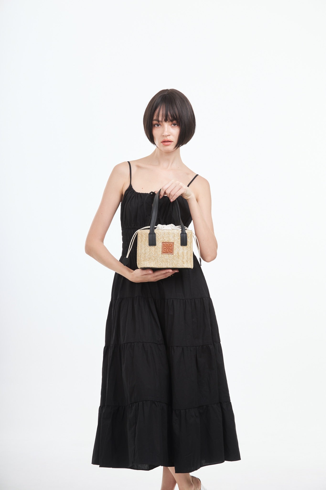 Straw Shoulder Bag - Black