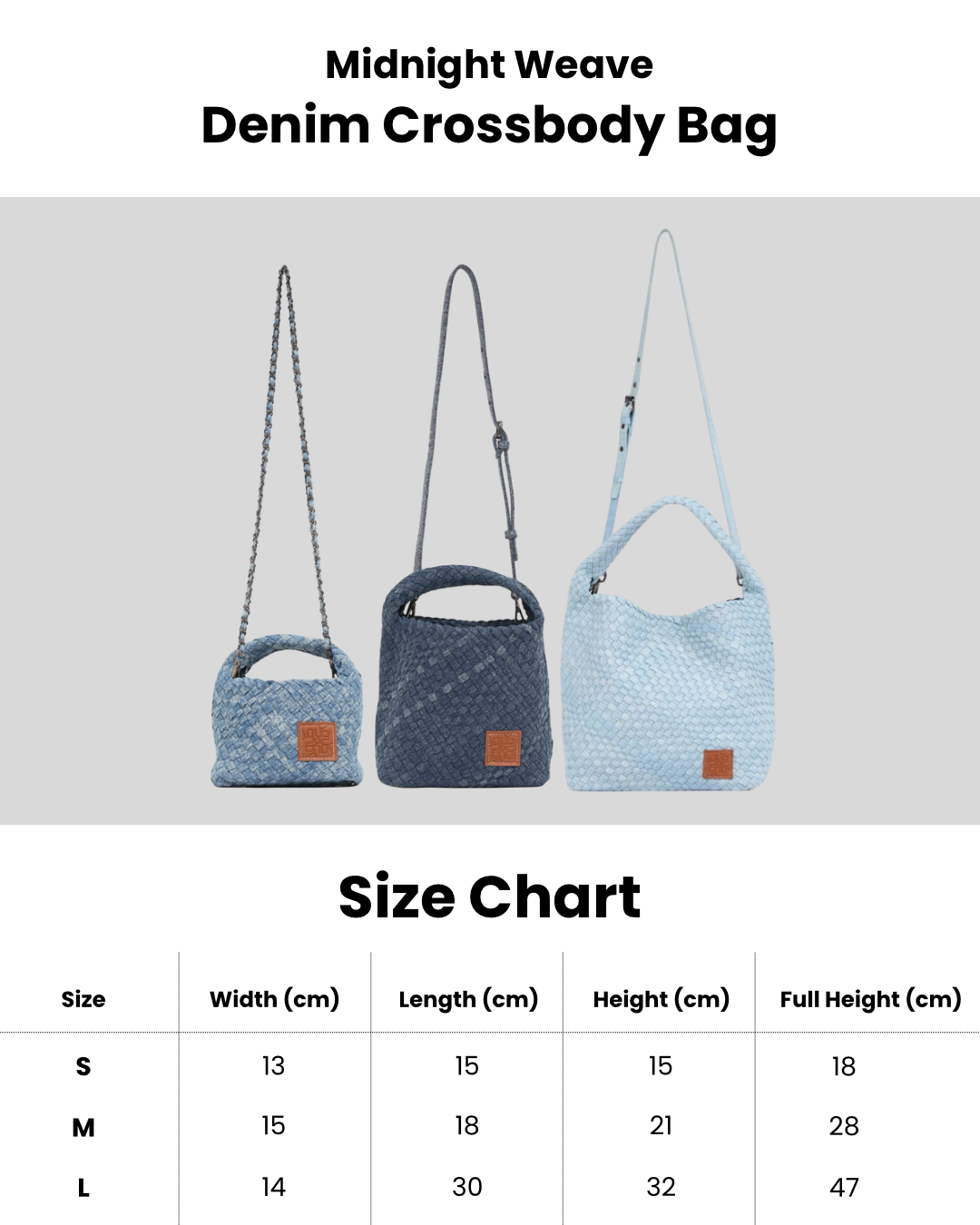 Midnight Weave – Denim Crossbody Bag L – Sky Blue