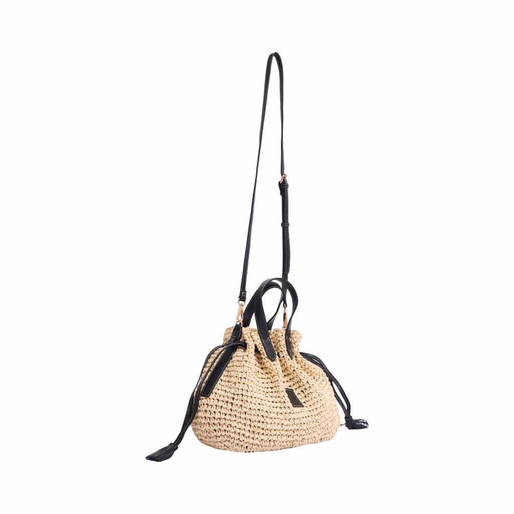 Artisan Vovage – Straw Bucket Shoulder Bag – Black