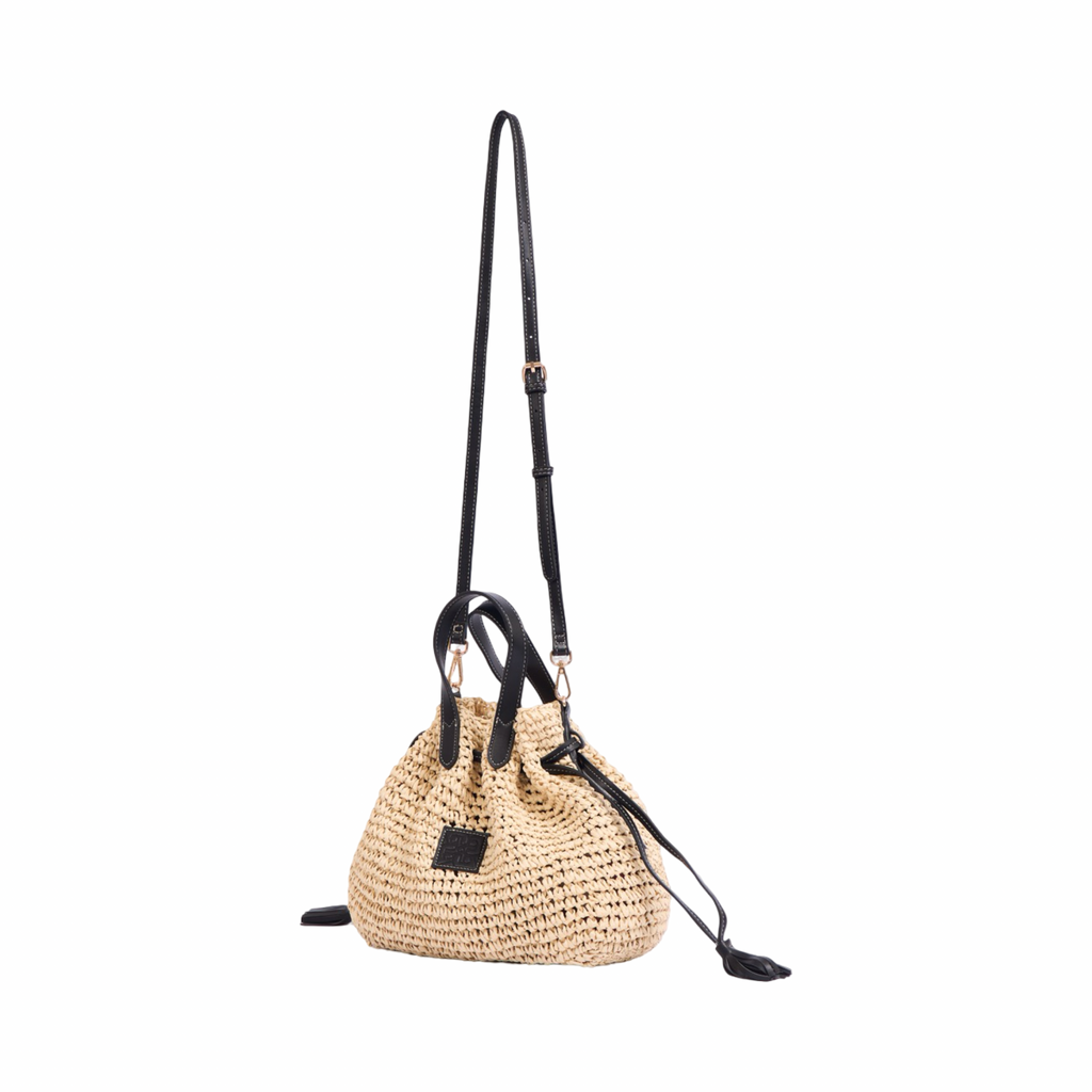Artisan Vovage – Straw Bucket Shoulder Bag – Black