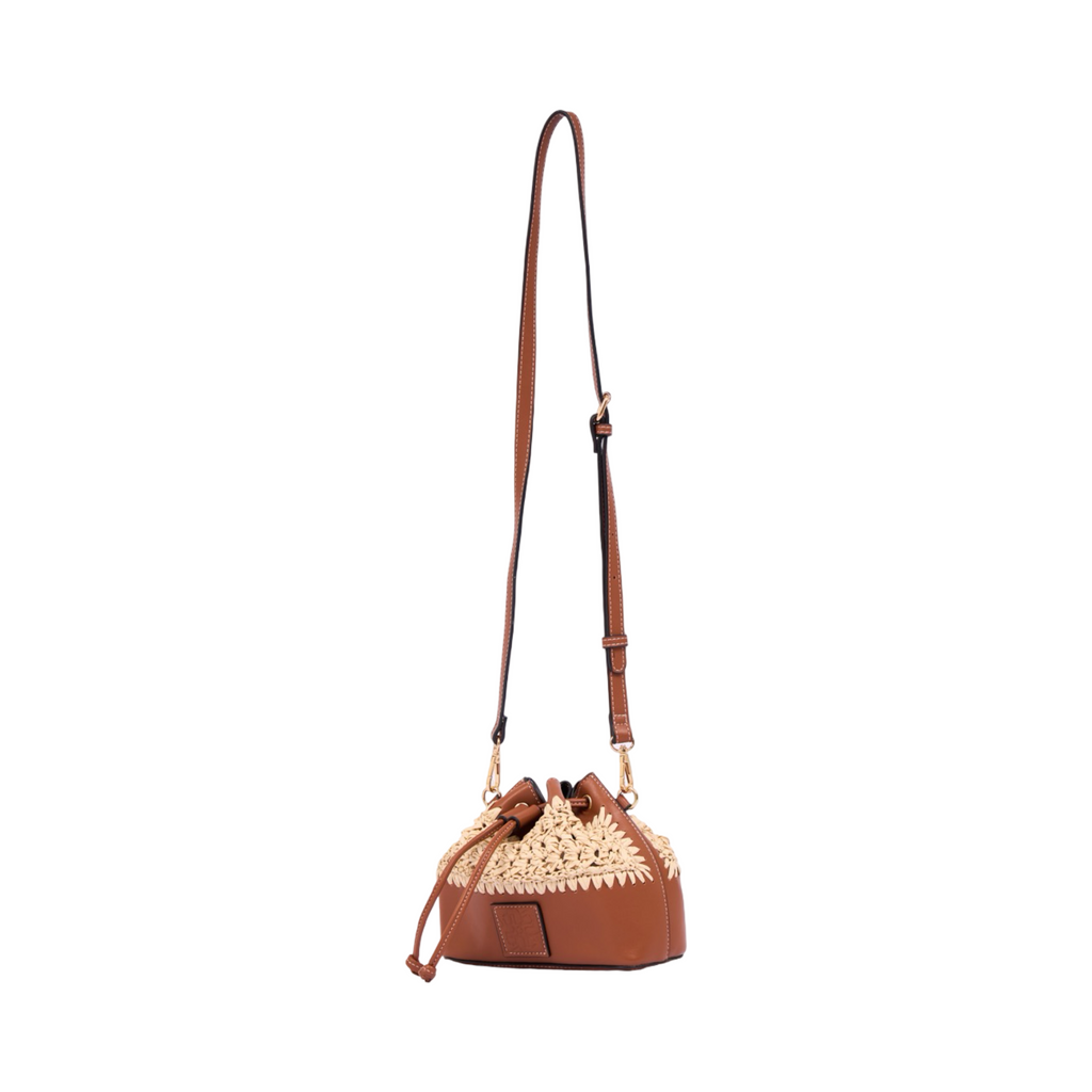 Everyday Earth – Straw Mini Bucket Shoulder Bag – Brown