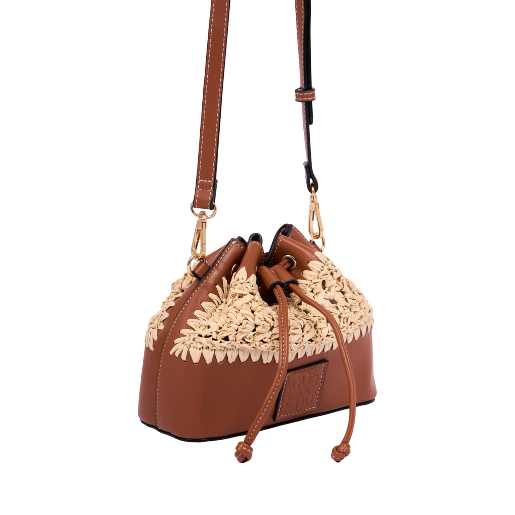 Everyday Earth – Straw Mini Bucket Shoulder Bag – Brown