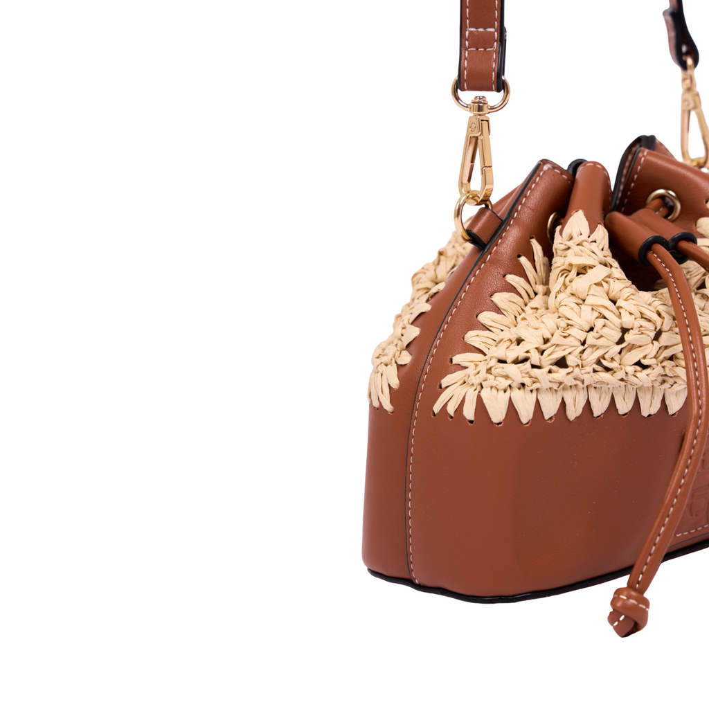 Everyday Earth – Straw Mini Bucket Shoulder Bag – Brown