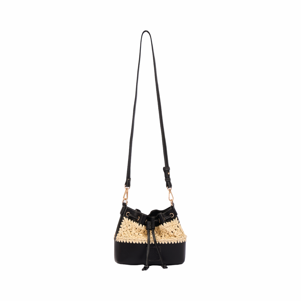 Everyday Earth – Straw Mini Bucket Shoulder Bag – Black