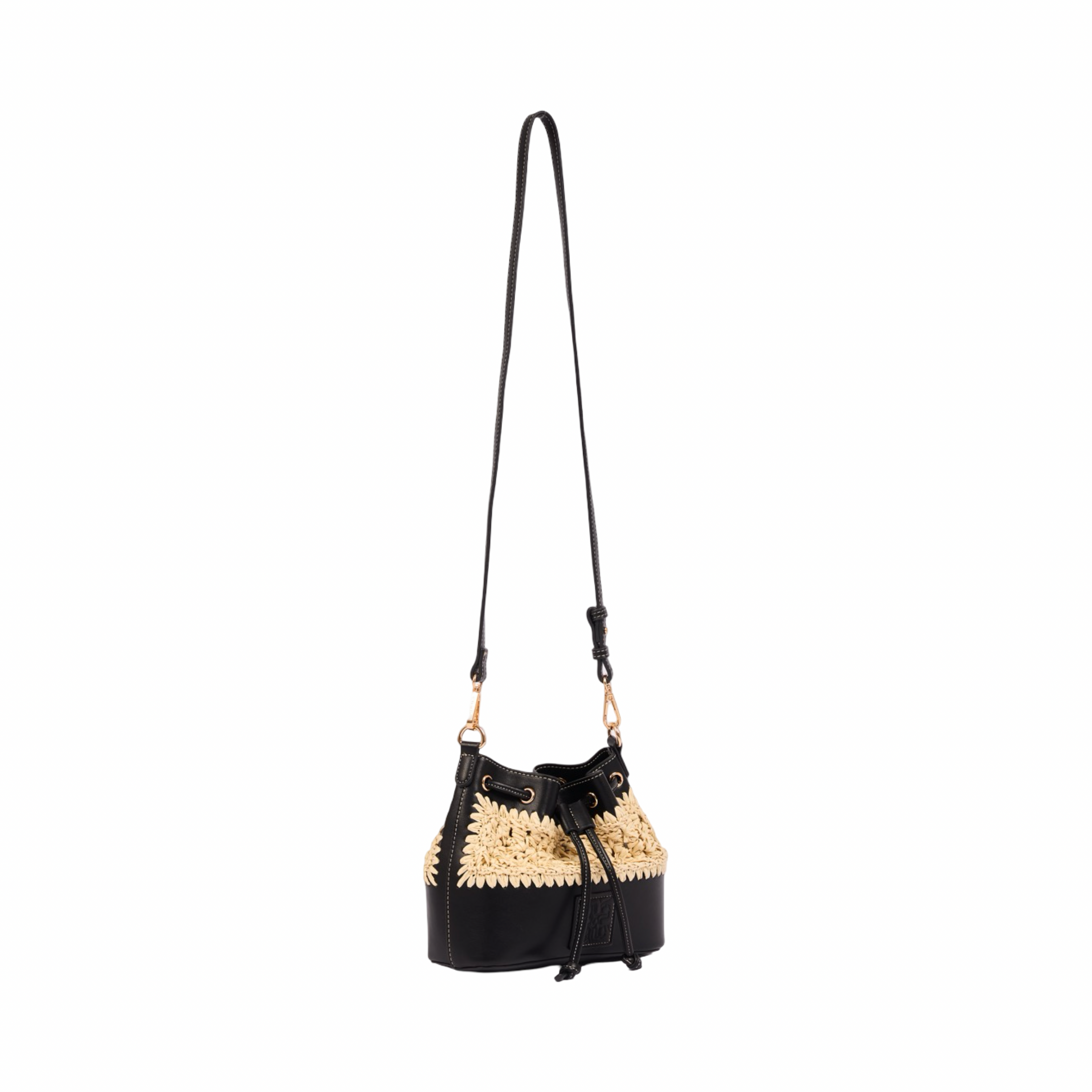 Everyday Earth – Straw Mini Bucket Shoulder Bag – Black
