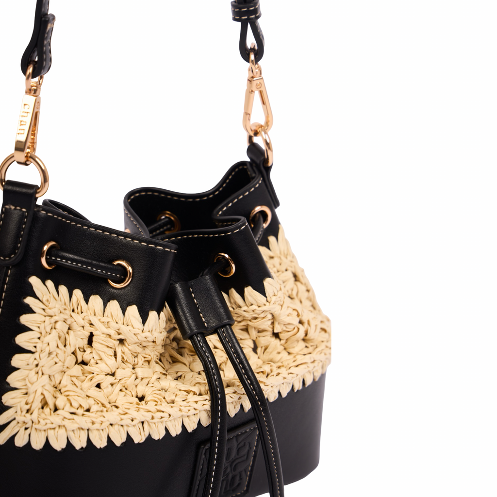 Everyday Earth – Straw Mini Bucket Shoulder Bag – Black
