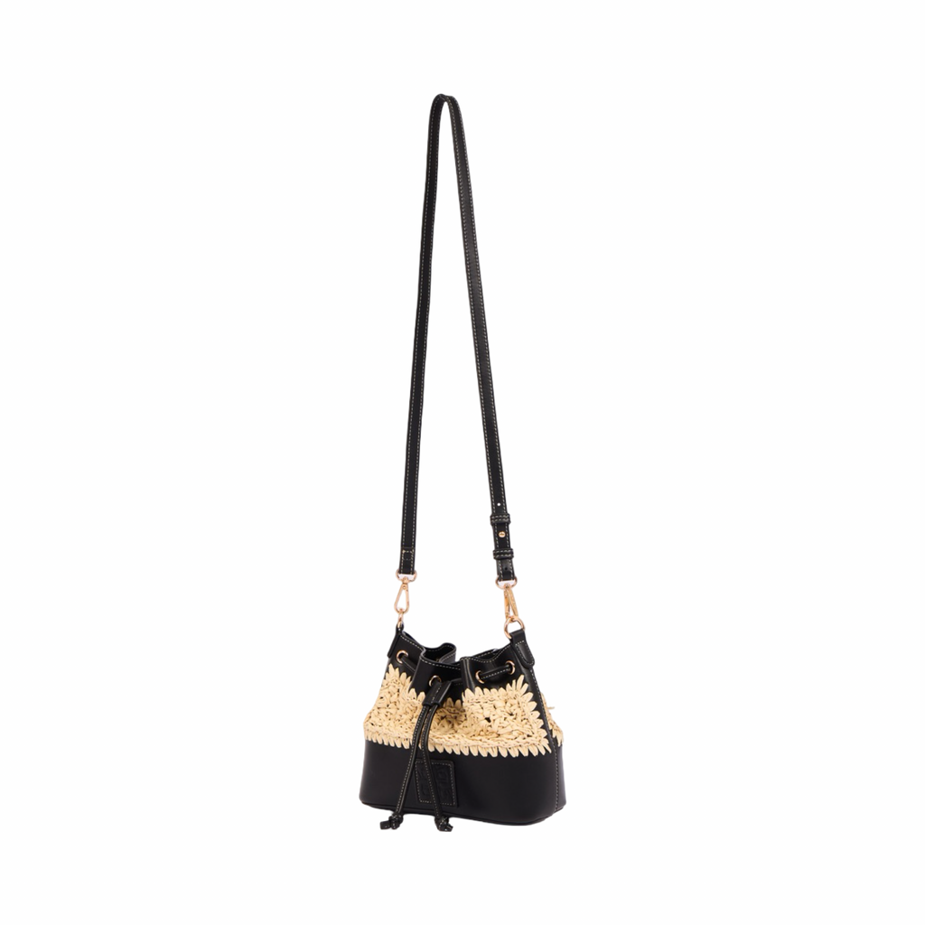 Everyday Earth – Straw Mini Bucket Shoulder Bag – Black