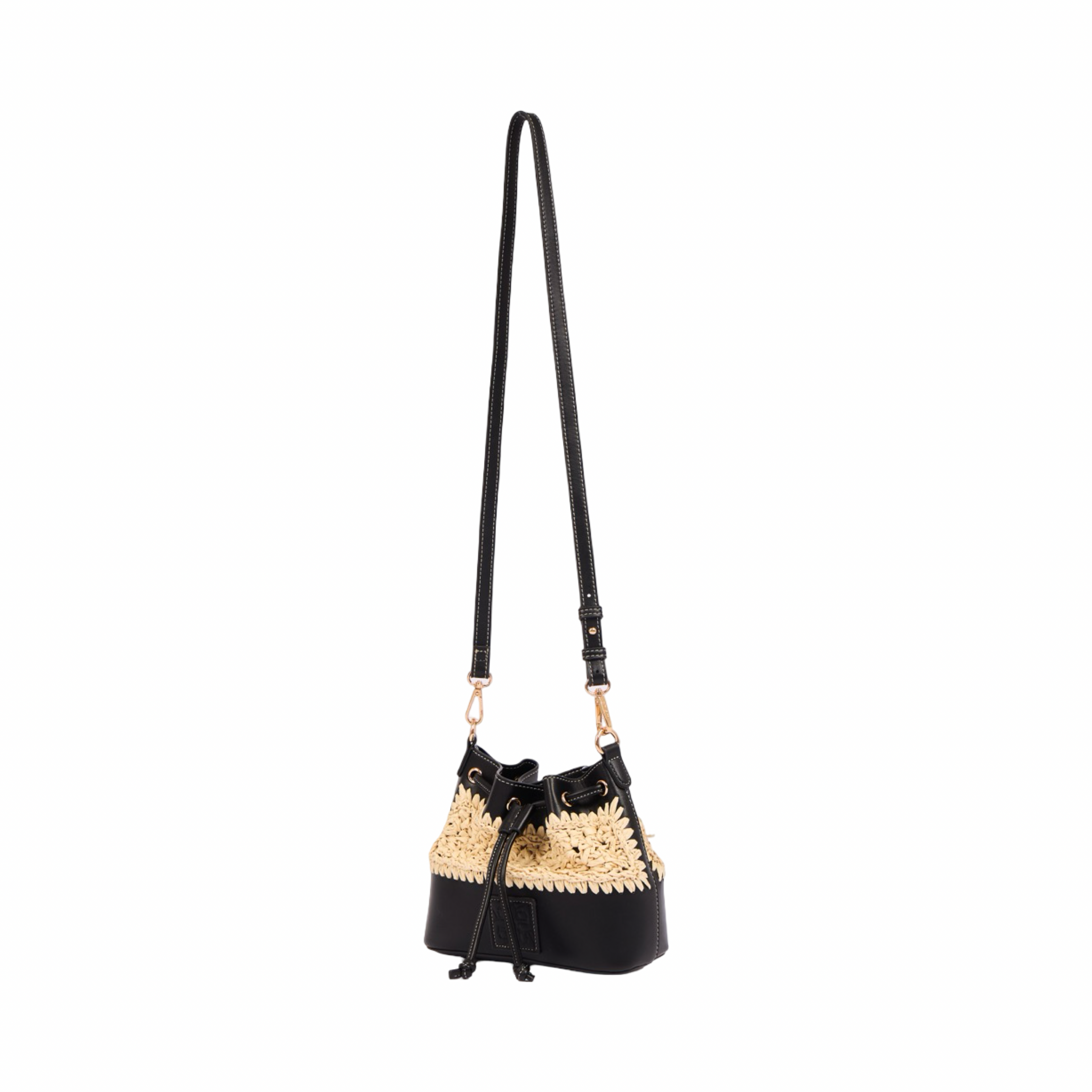 Everyday Earth – Straw Mini Bucket Shoulder Bag – Black