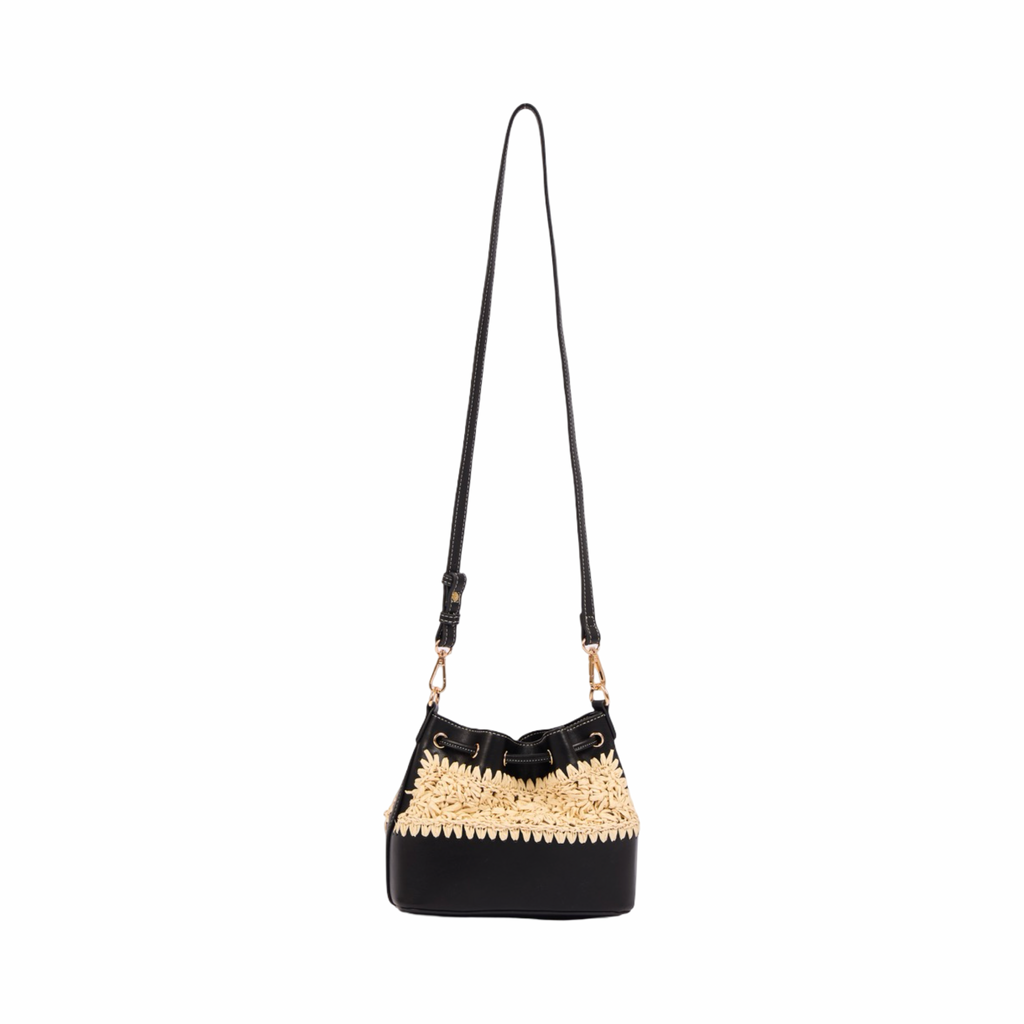 Everyday Earth – Straw Mini Bucket Shoulder Bag – Black