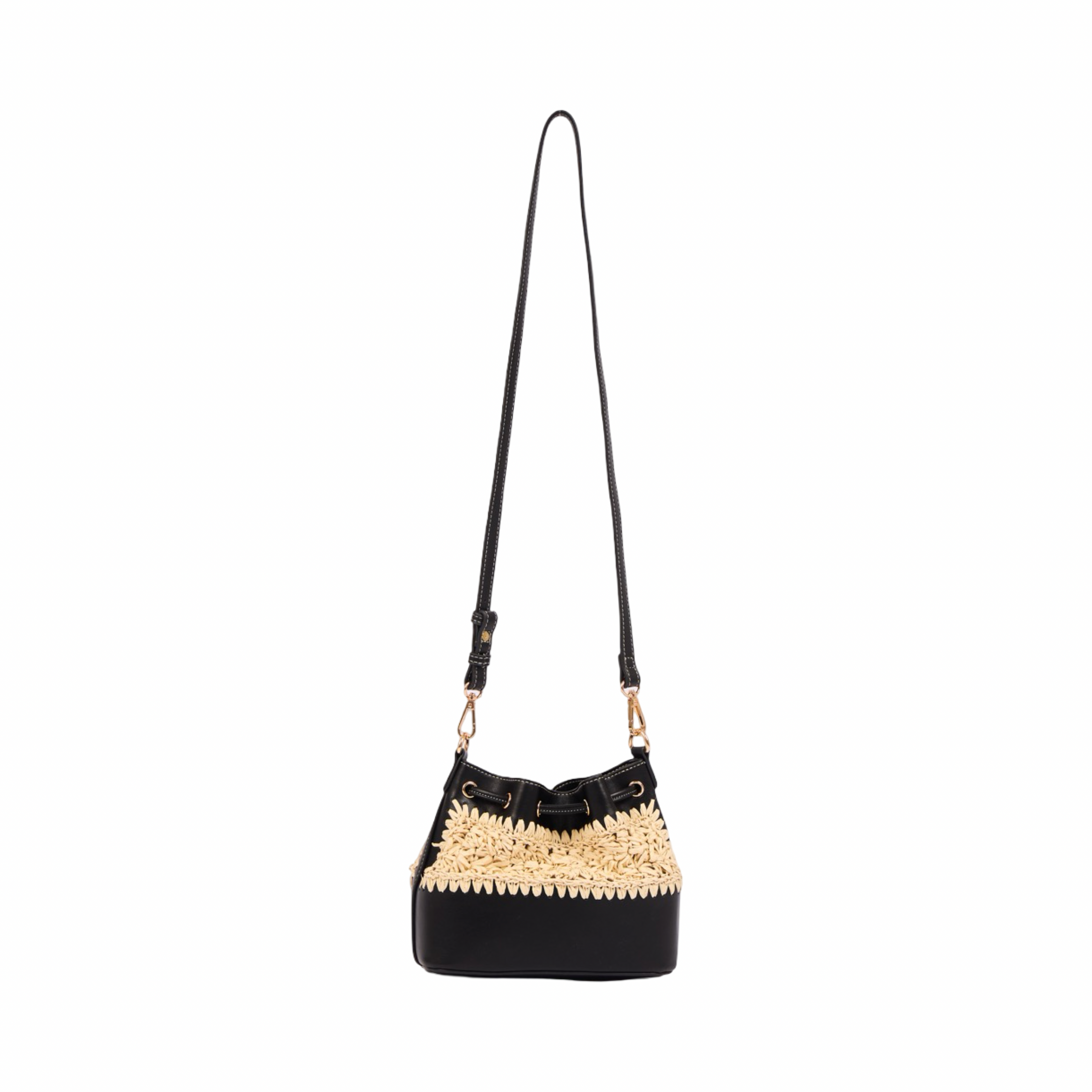Everyday Earth – Straw Mini Bucket Shoulder Bag – Black
